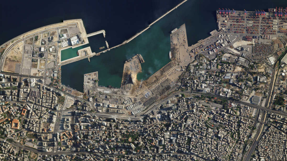 A satellite image provided by Planet Labs shows the port of Beirut, Lebanon August 5, 2020. Planet Labs Inc