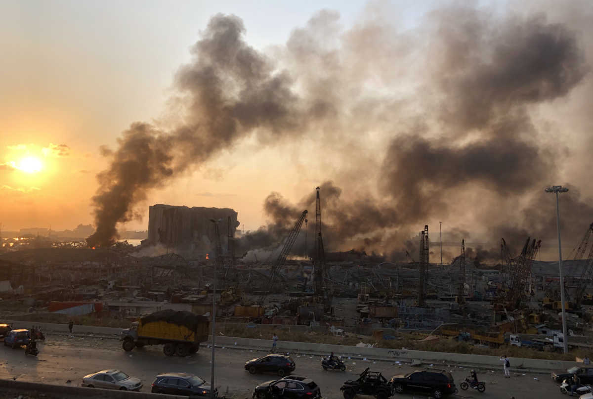 Smoke rises from the site of an explosion in Beirut, Lebanon August 4, 2020. REUTERS