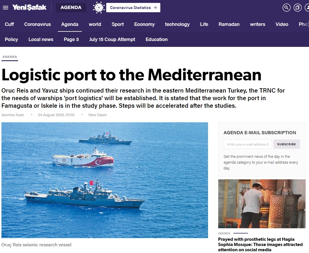 Yeni Safak: Η Τουρκία σχεδιάζει εγκατάσταση ναυτικής βάσης στα κατεχόμενα