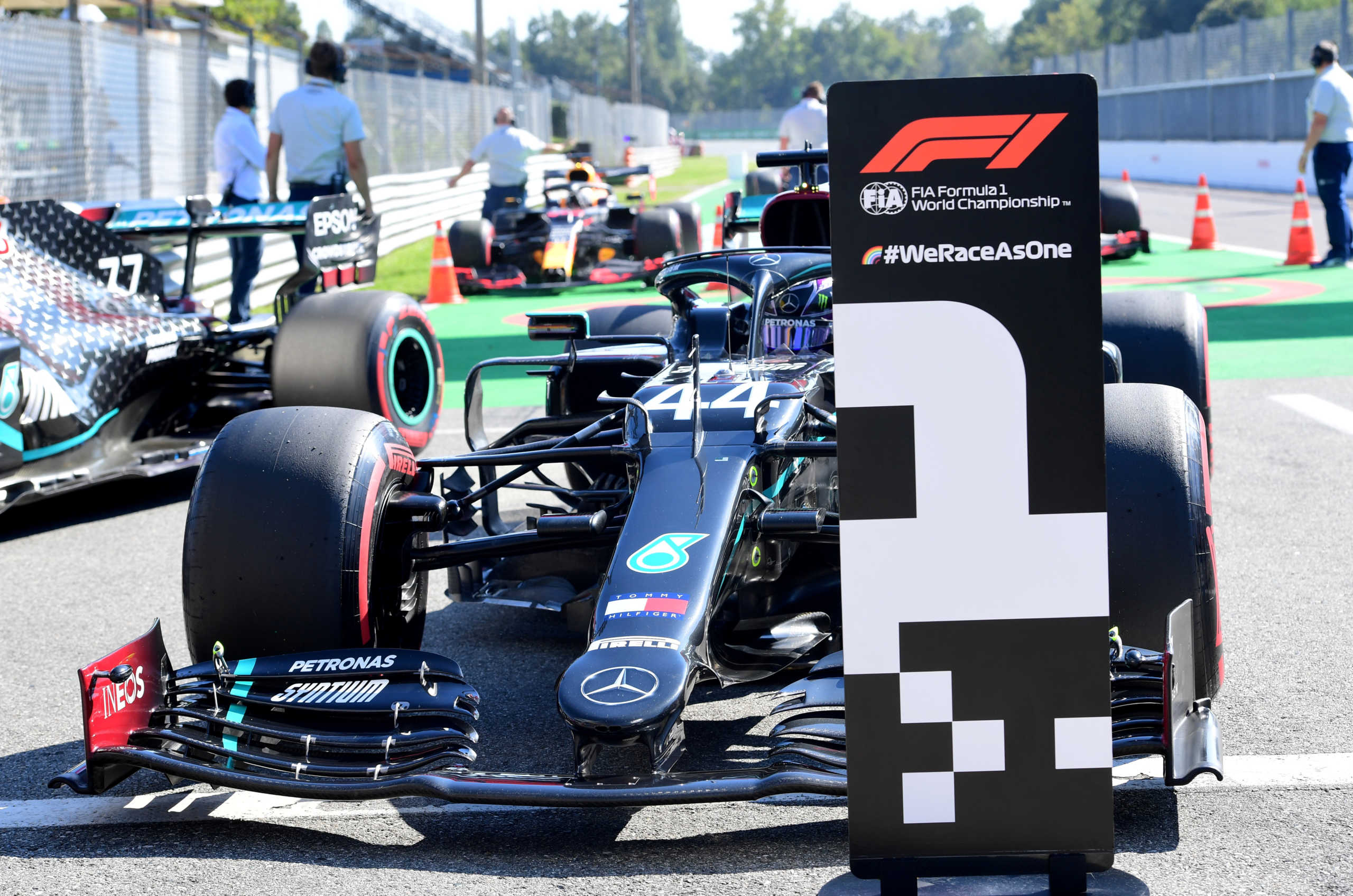 Formula One F1 - Italian Grand Prix - Autodromo Nazionale Monza, Monza, Italy - September 5, 2020  Mercedes' Lewis Hamilton gets out his car after qualifying in pole position  REUTERS