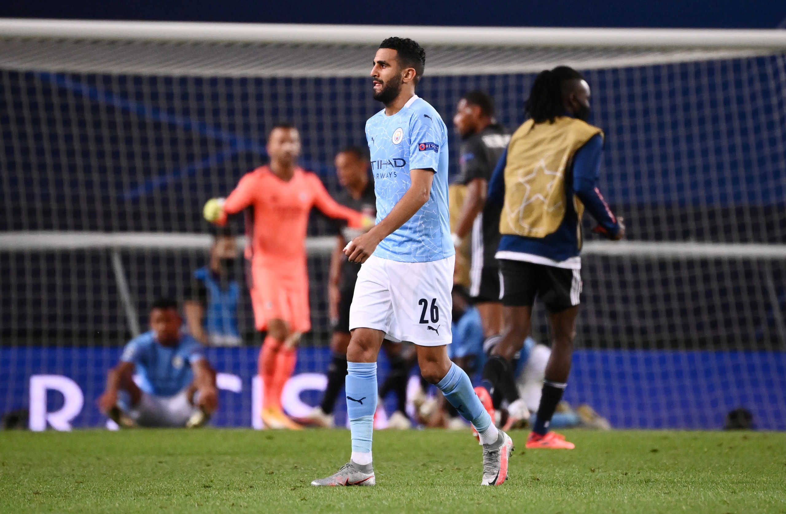 Soccer Football - Champions League Quarter Final - Manchester City v Olympique Lyonnais - Jose Alvalade Stadium, Lisbon, Portugal - August 15, 2020 Manchester City's Riyad Mahrez looks dejected after the match, as play resumes behind closed doors following the outbreak of the coronavirus disease (COVID-19)  Franck Fife
