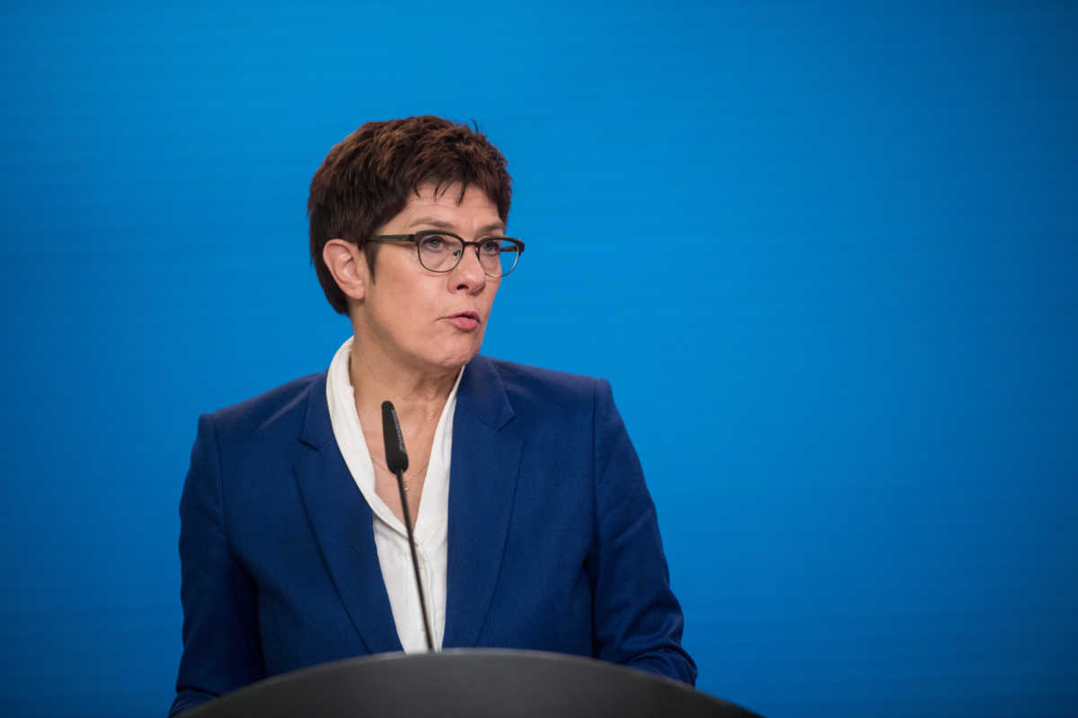 German Defence Minister Annegret Kramp-Karrenbauer addresses the media with the German foreign minister (unseen) at the Foreign Ministry in Berlin, Germany September 2, 2020. Stefanie Loos