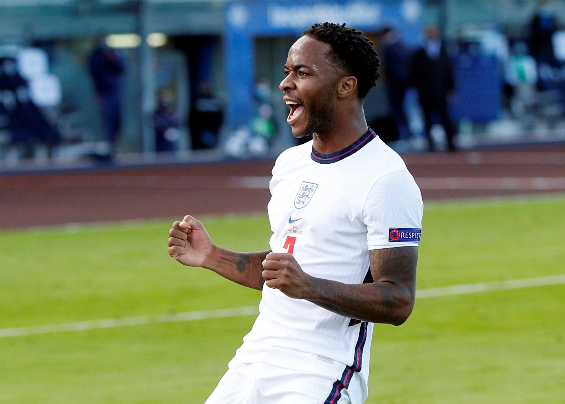Soccer Football - UEFA Nations League - League A - Group 2 - Iceland v England - Laugardalsvollur, Reykjavik, Iceland - September 5, 2020  England's Raheem Sterling celebrates scoring their first goal   REUTERS