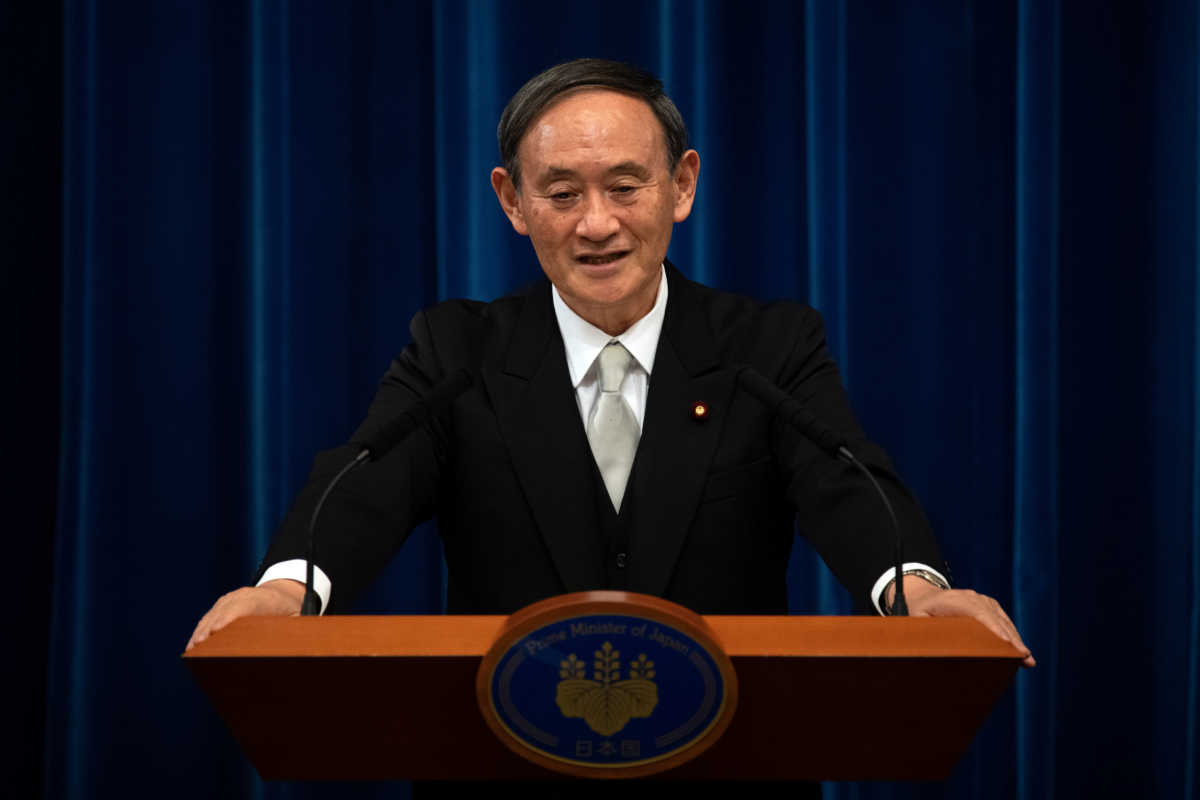Yoshihide Suga speaks during a news conference following his confirmation as Prime Minister of Japan in Tokyo, Japan September 16, 2020. Carl Court