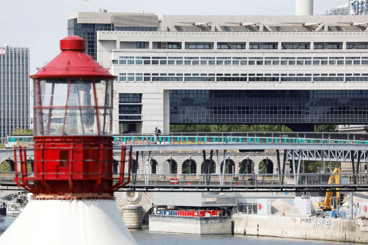 A metro passes by the Bercy Finance Ministry in Paris, France, September 3, 2020. REUTERS
