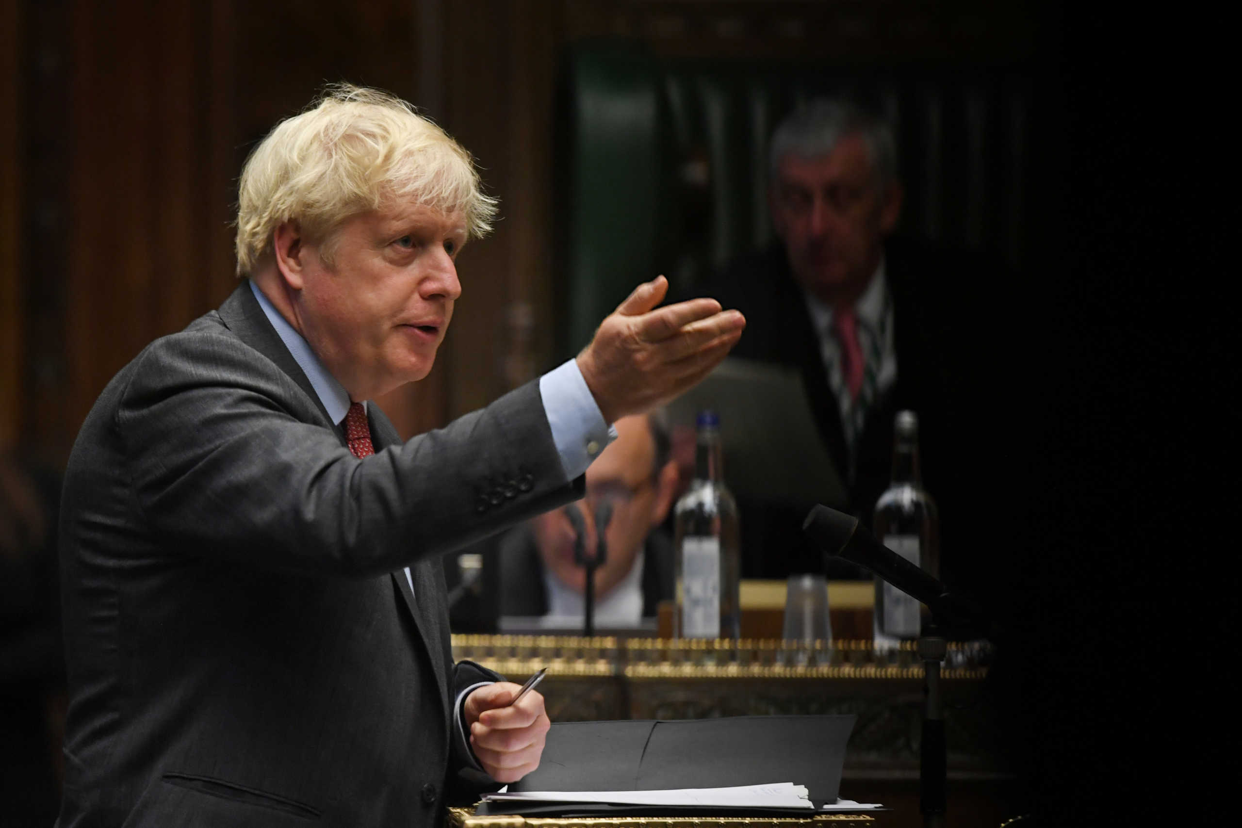 Britain's Prime Minister Boris Johnson makes a statement on the coronavirus disease (COVID-19) in the House of Commons, in London, Britain September 22, 2020. UK Parliament