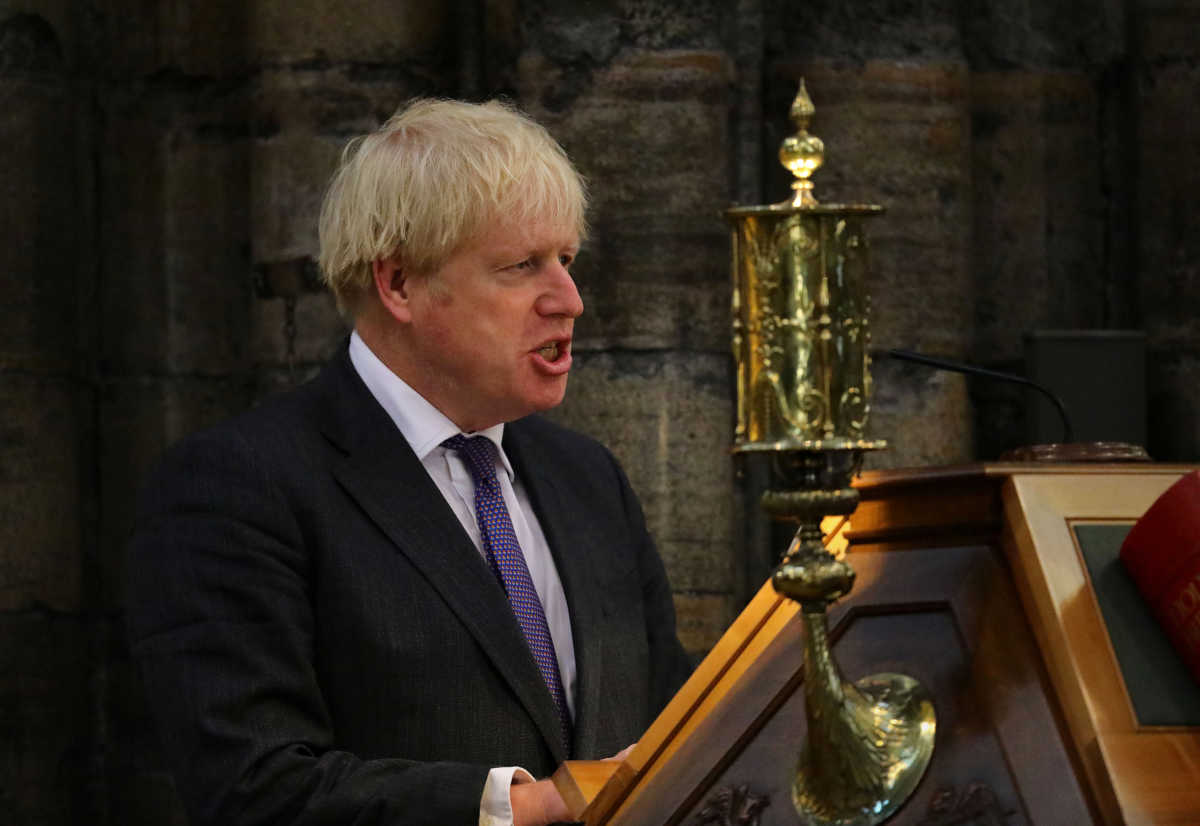 Britain's Prime Minister Boris Johnson attends a service to mark the 80th anniversary of the Battle of Britain at Westminster Abbey in London, Britain September 20, 2020. Aaron Chown
