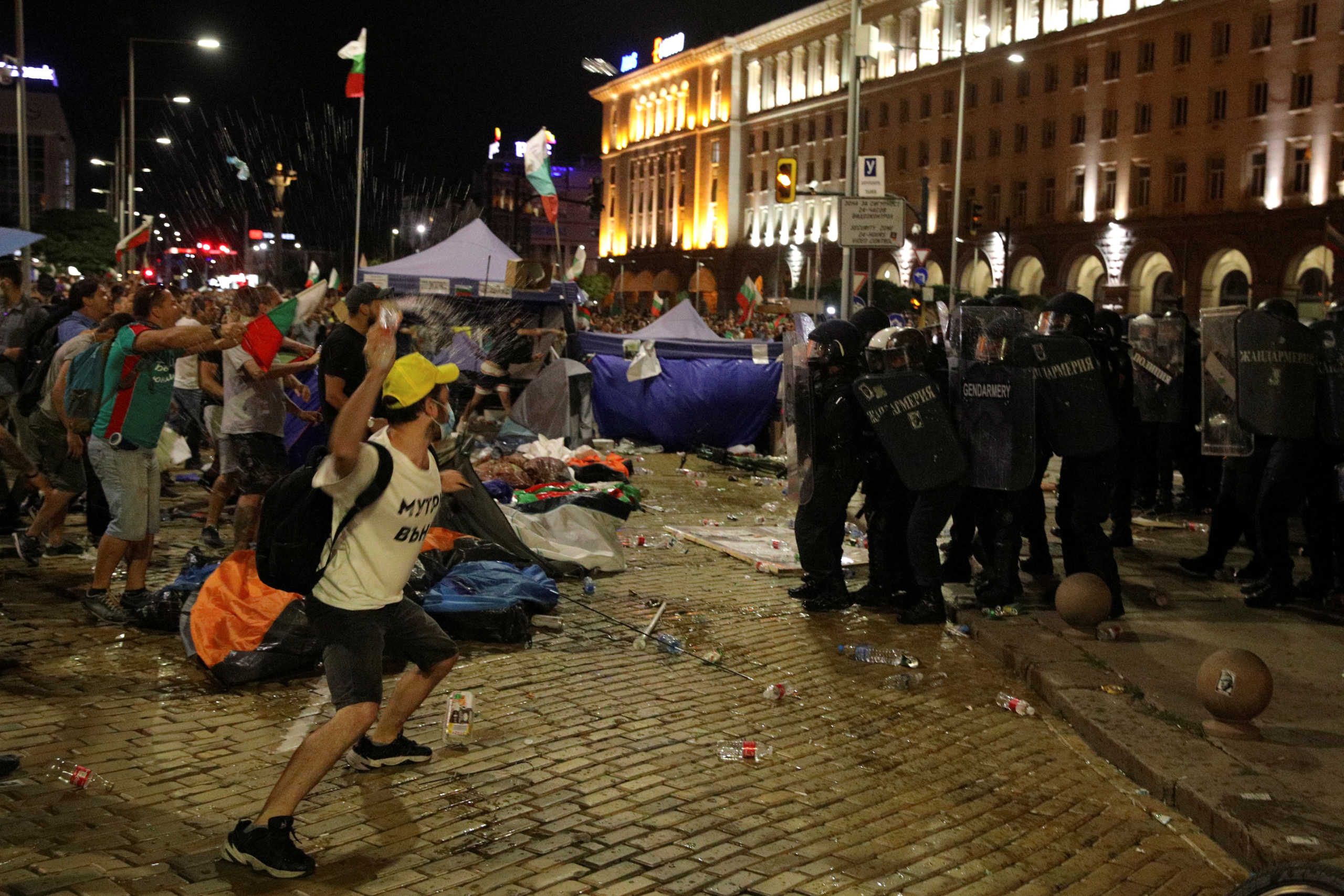 People take part in an anti-government demonstration in Sofia, Bulgaria, September 2, 2020. REUTERS