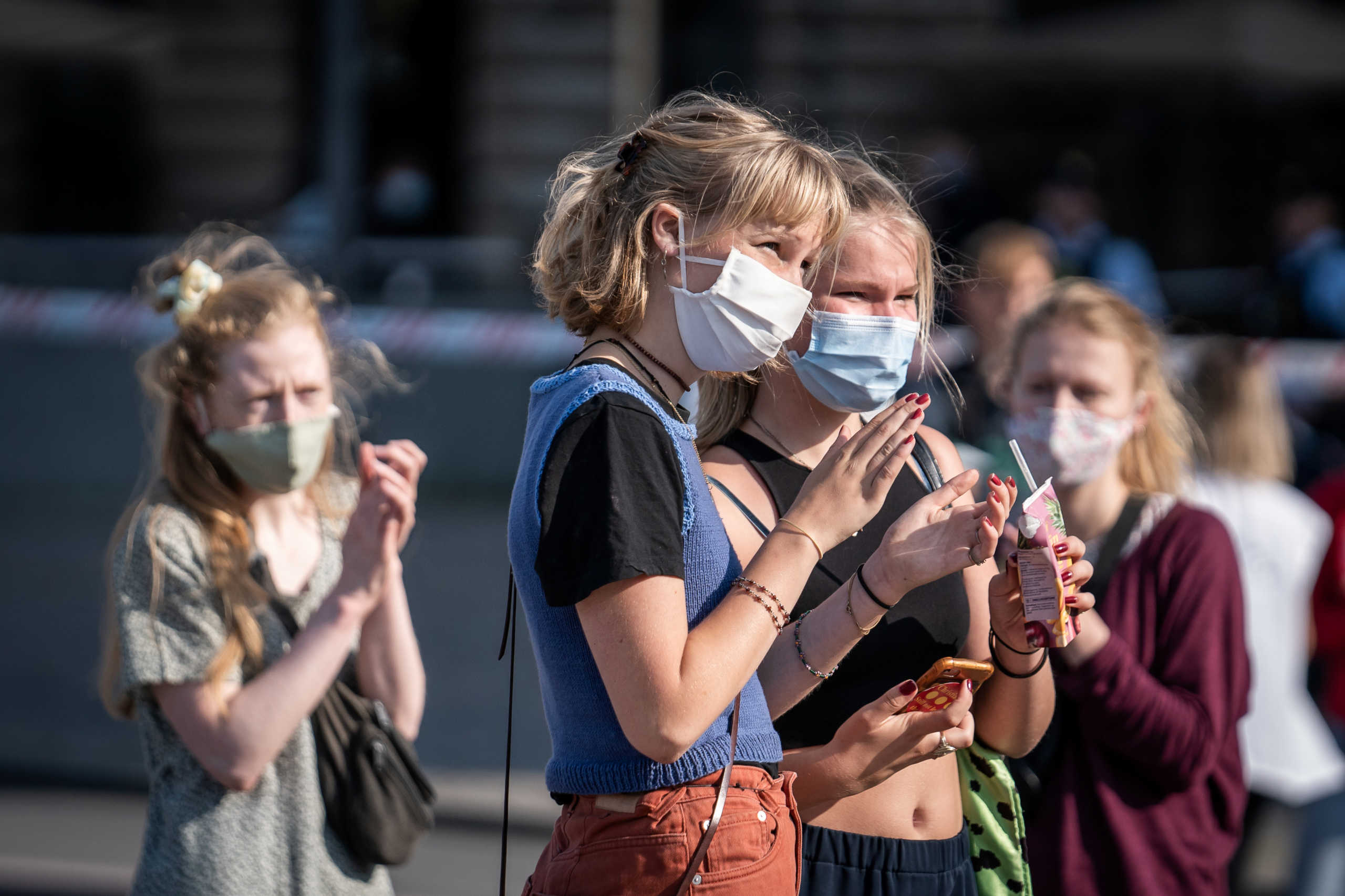 Activists from the Extinction Rebellion climate change group block the traffic at Kongens Nytorv Square in Copenhagen, Denmark, September 16, 2020. Ritzau Scanpix