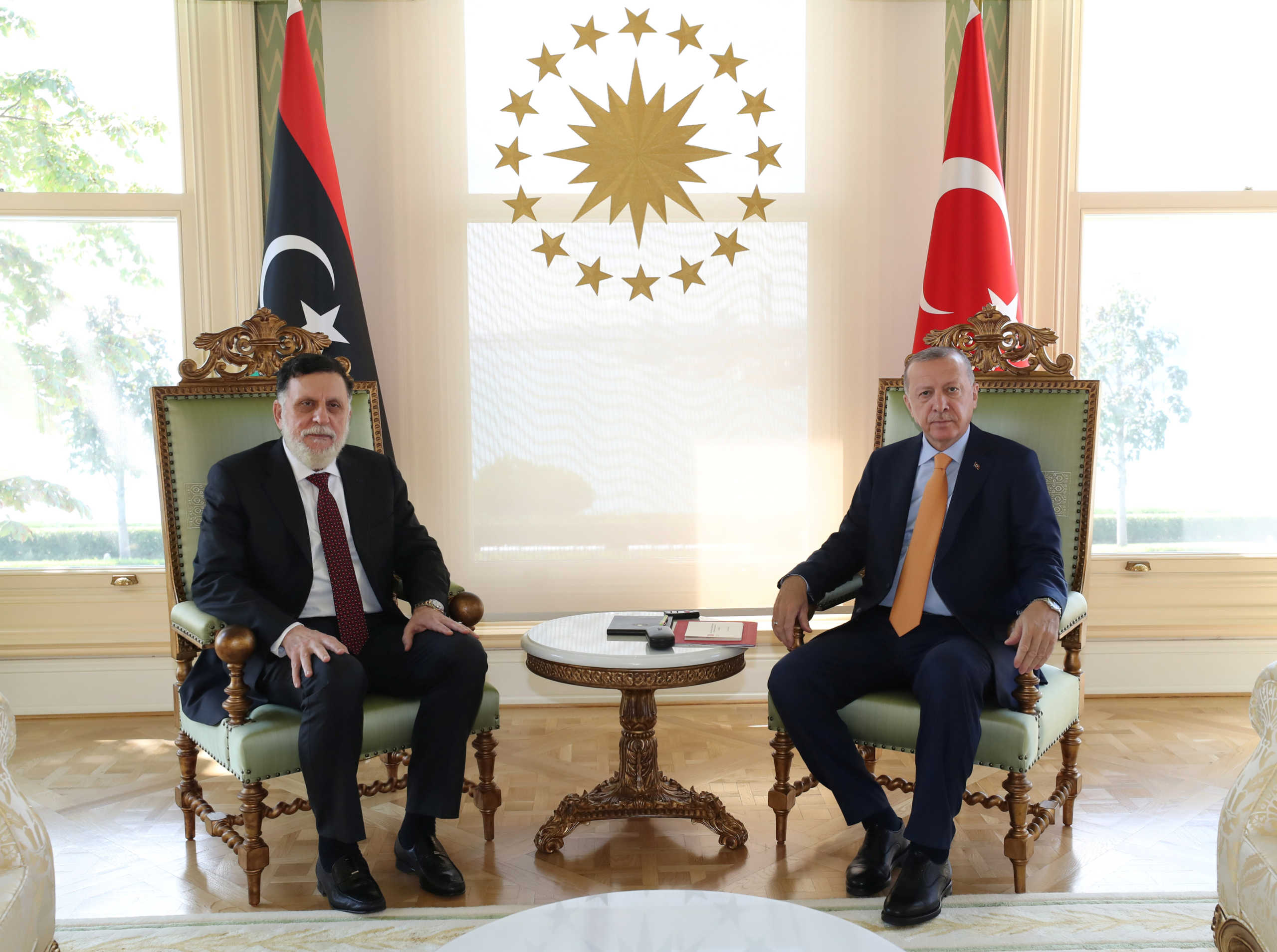 Turkey's President Tayyip Erdogan meets with Libya's internationally recognised Prime Minister Fayez al-Sarraj in Istanbul, Turkey, September 6, 2020. Murat Cetinmuhurdar