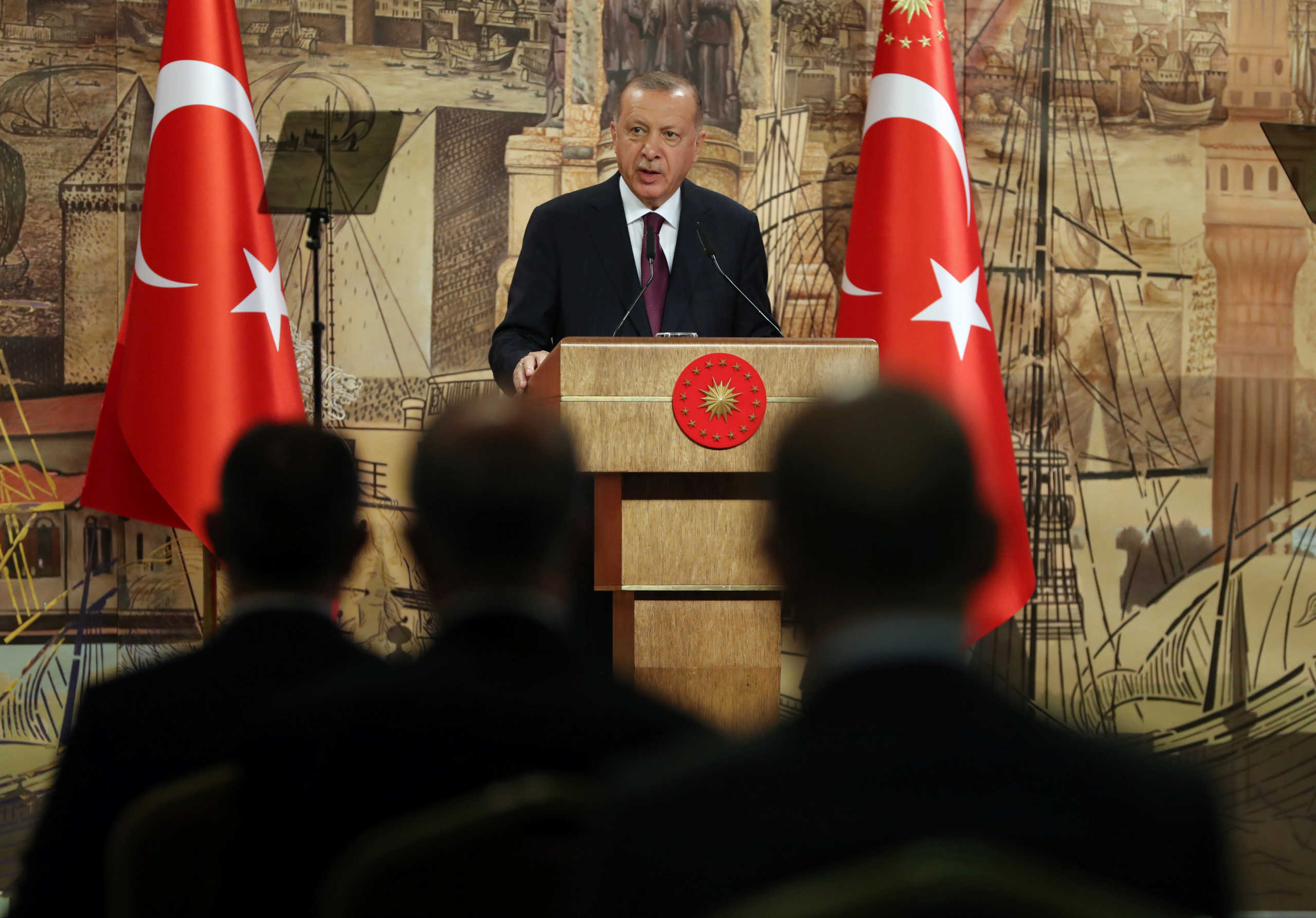 Turkey's President Tayyip Erdogan addresses the nation in Istanbul, Turkey, August 21, 2020. Murat Cetinmuhurdar