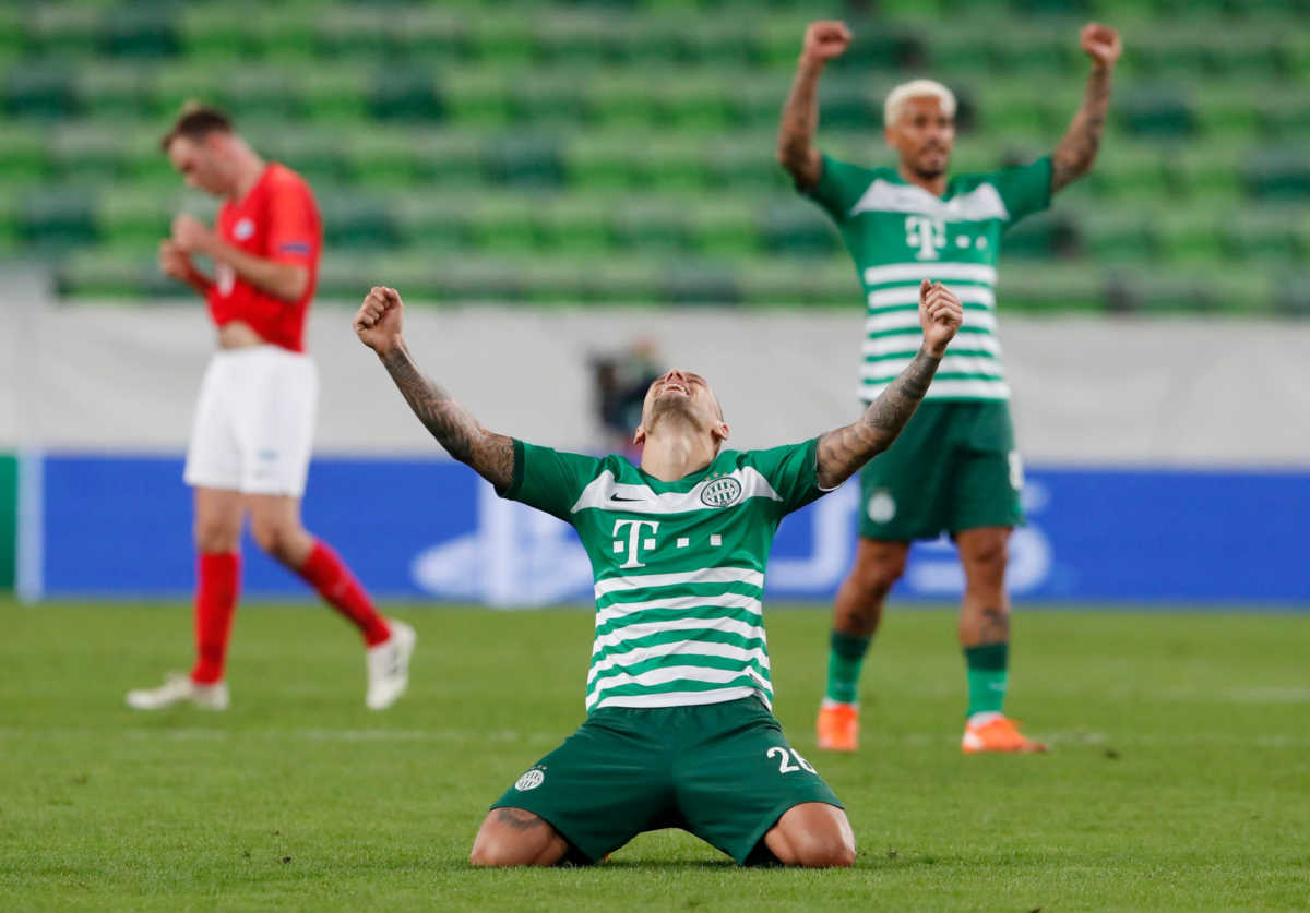 Soccer Football - Champions League - Play-off - Second Leg - Ferencvaros v Molde - Groupama Arena, Budapest, Hungary - September 29, 2020  Ferencvaros' Marcel Heister celebrates after the match REUTERS