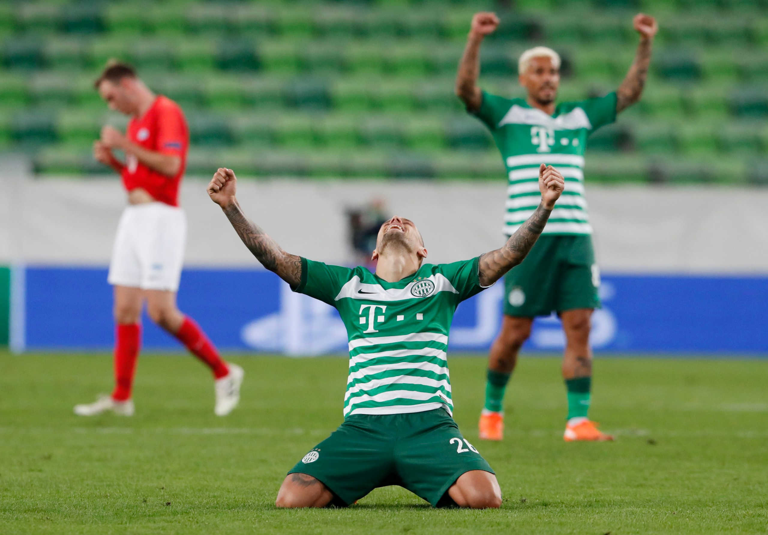 Soccer Football - Champions League - Play-off - Second Leg - Ferencvaros v Molde - Groupama Arena, Budapest, Hungary - September 29, 2020  Ferencvaros' Marcel Heister celebrates after the match REUTERS