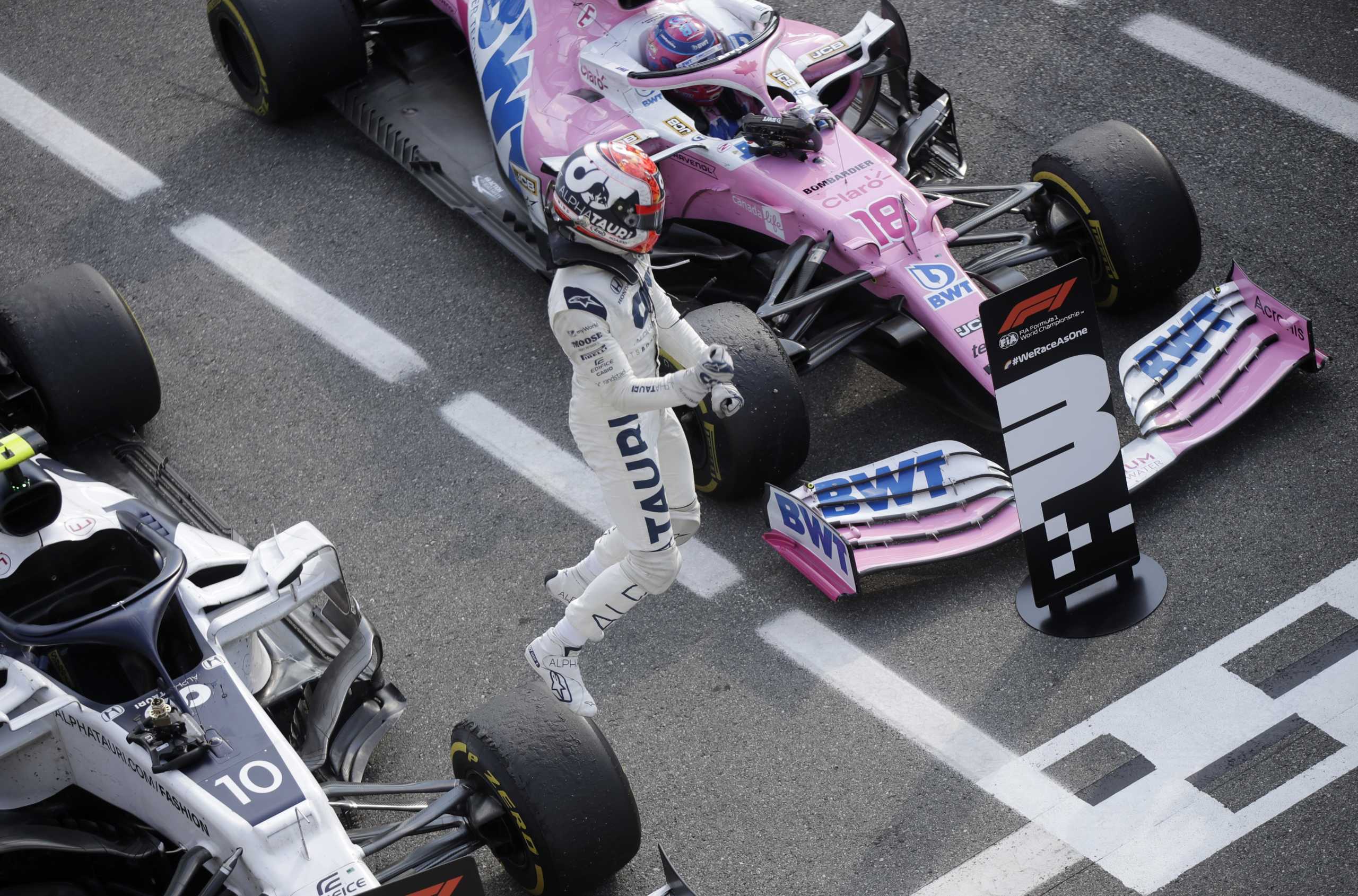 Formula One F1 - Italian Grand Prix - Autodromo Nazionale Monza, Monza, Italy - September 6, 2020 AlphaTauri's Pierre Gasly celebrates winning the Italian Grand Prix Pool via REUTERS