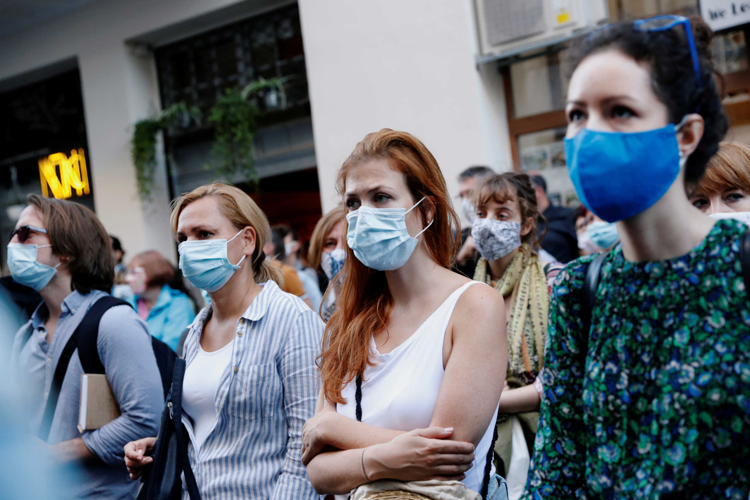People attend a protest in support of the students of the University of Theatre and Film Arts during their blockade in Budapest, Hungary, September 2, 2020. REUTERS