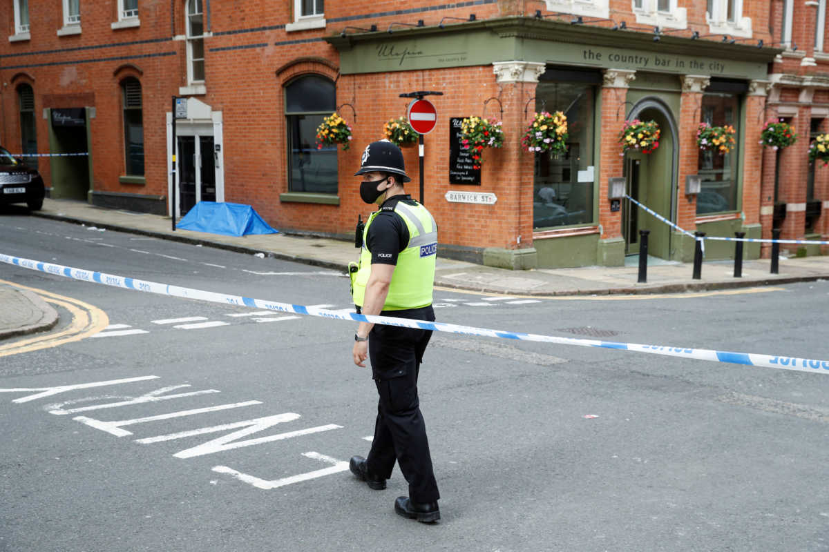 A police officer is seen near the scene of reported stabbings in Birmingham, Britain, September 6, 2020.  REUTERS
