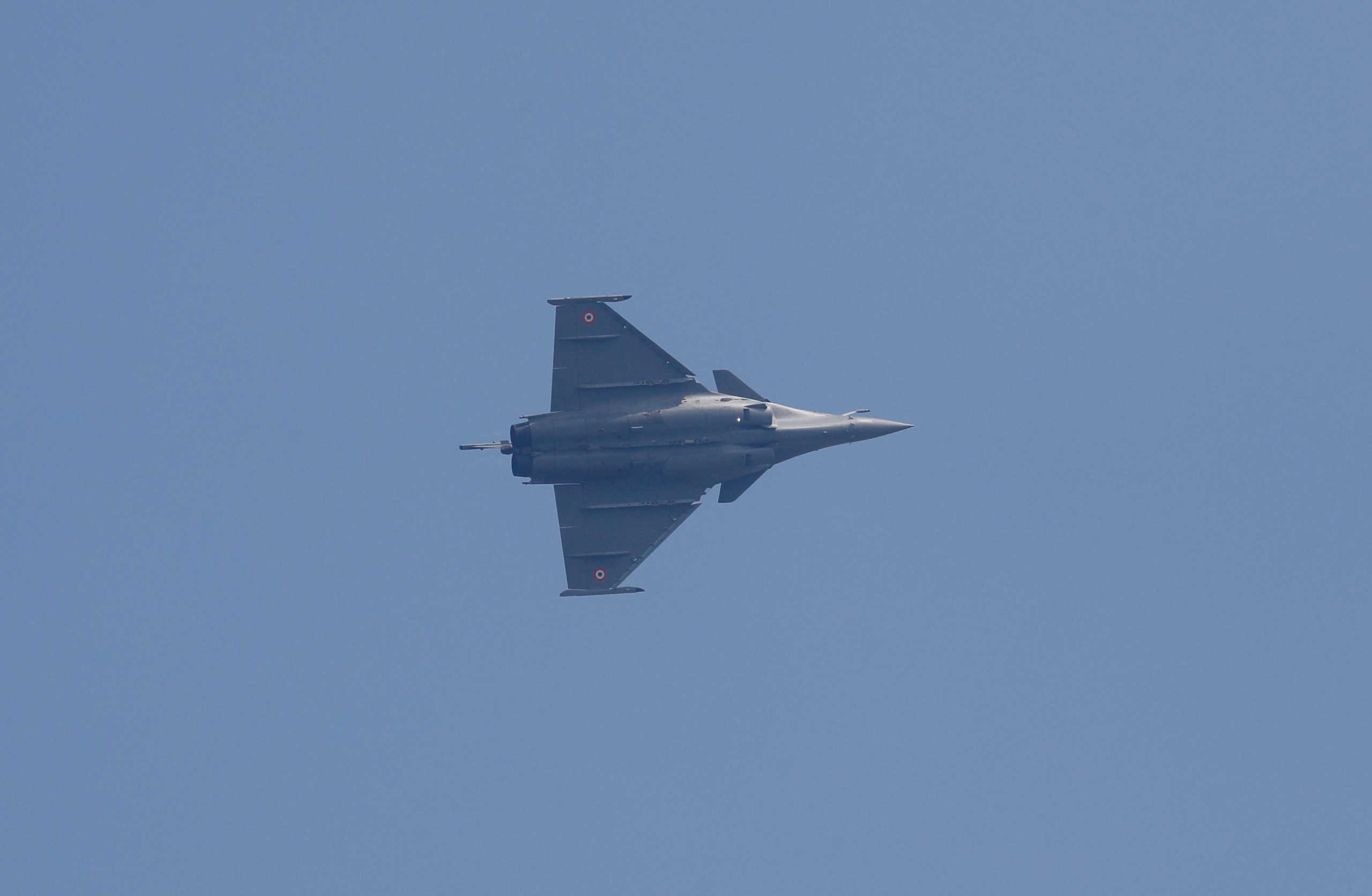 A Rafale fighter jet flies during its induction ceremony at an air force station in Ambala, India, September 10, 2020. REUTERS