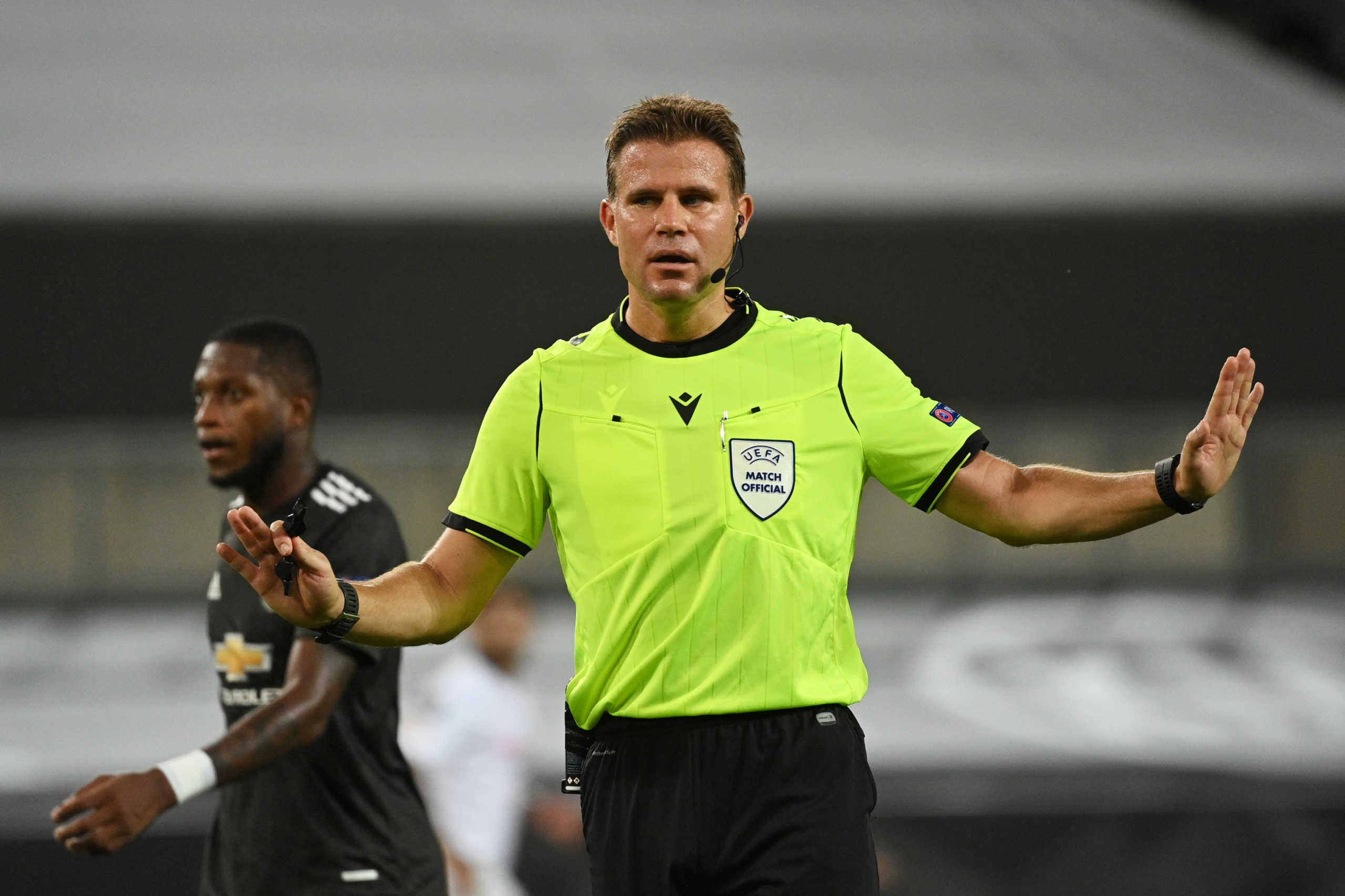 Soccer Football - Europa League Semi Final - Sevilla v Manchester United - RheinEnergieSTADION, Cologne, Germany - August 16, 2020  Referee Felix Brych, as play resumes behind closed doors following the outbreak of the coronavirus disease (COVID-19) Ina Fassbender