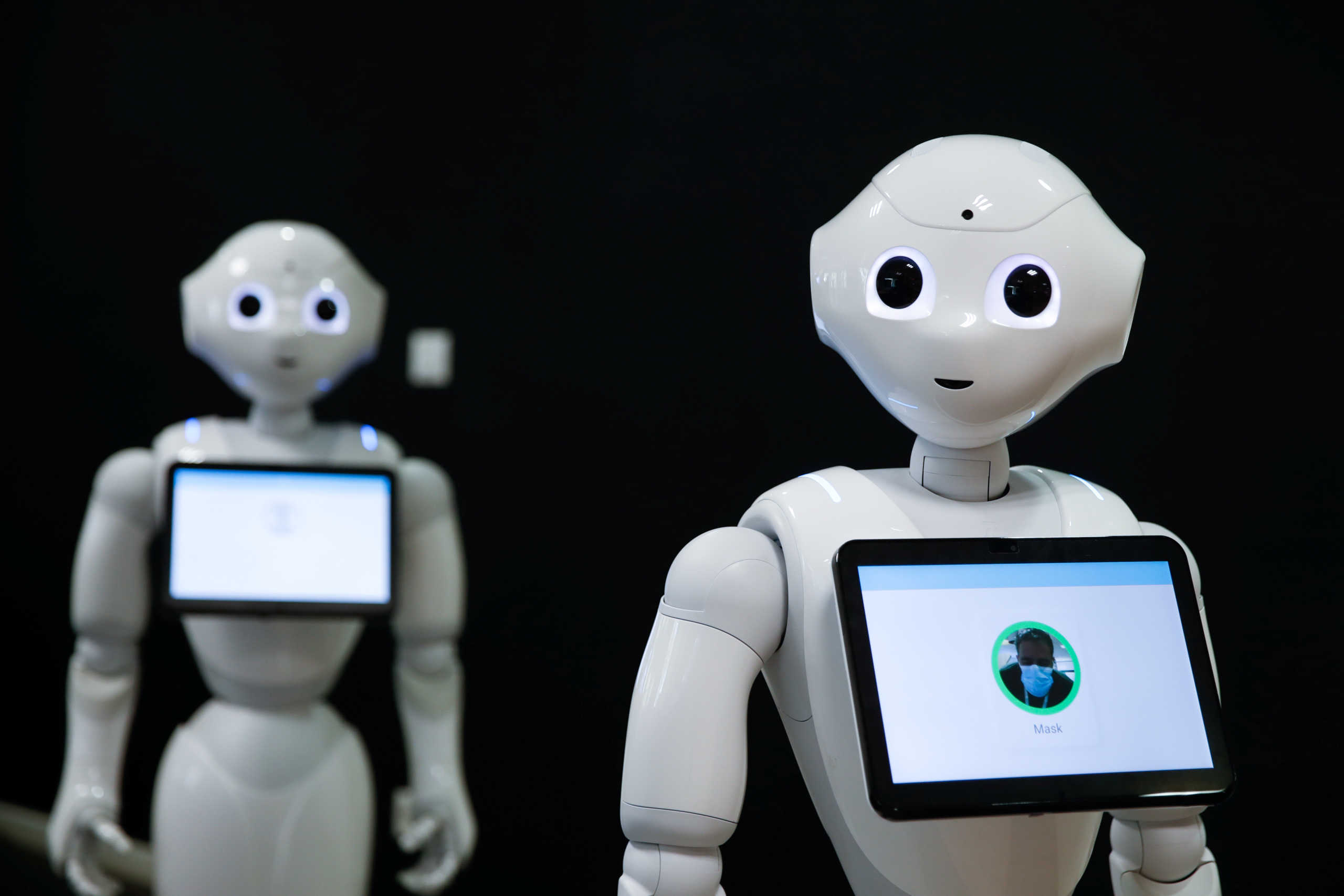 French robot Pepper, detecting whether people are wearing face masks and if not, instructs them to wear them, is displayed at French robotics developer SoftBank Robotics in Paris as the coronavirus disease (COVID-19) continues to spread out across France, September 8, 2020. REUTERS
