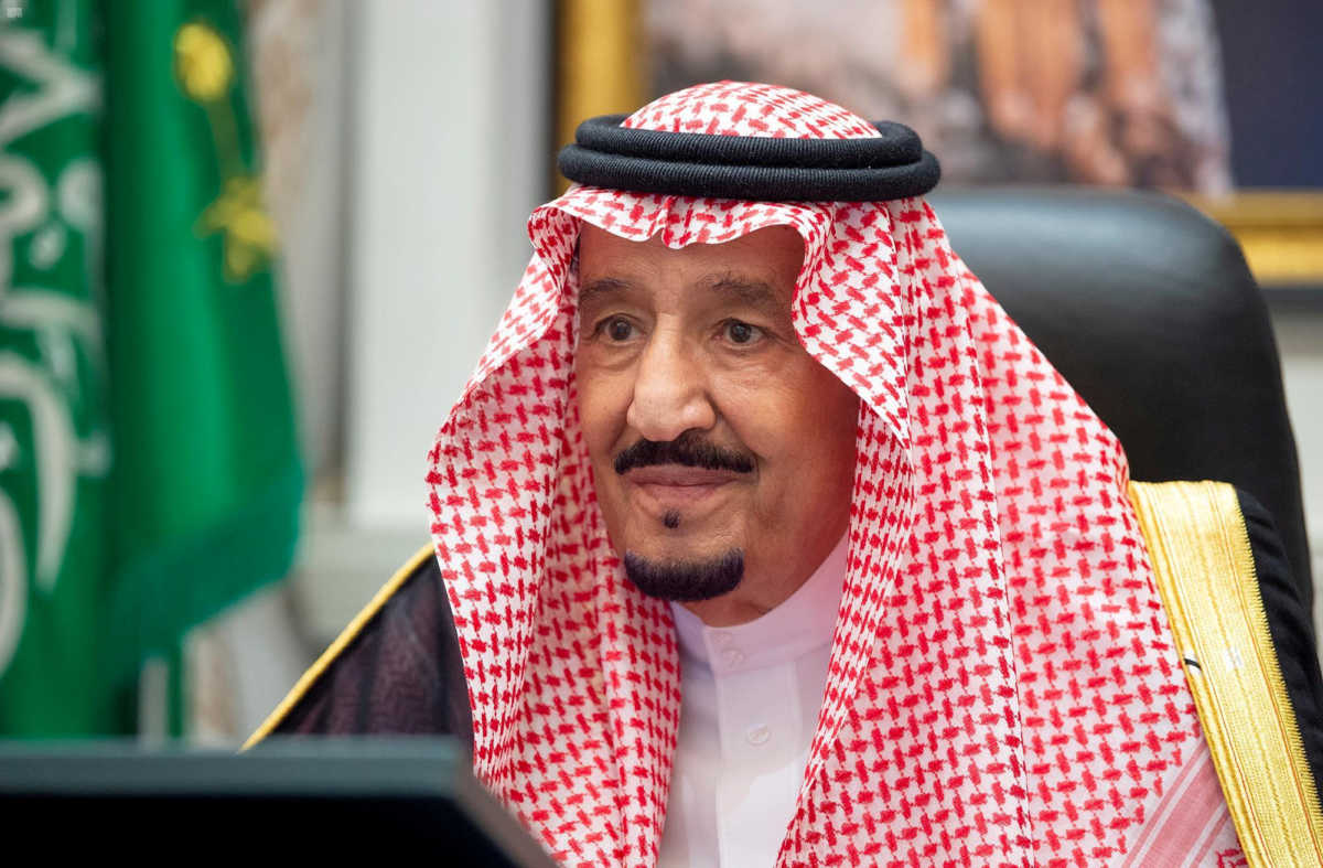 Saudi Arabia's King Salman bin Abdulaziz attends a virtual cabinet meeting in Neom, Saudi Arabia August 18, 2020. Picture taken August 18, 2020.  Saudi Press Agency