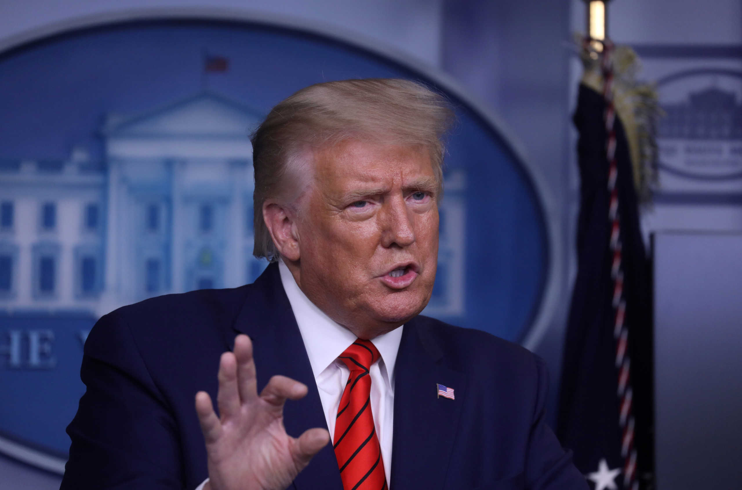 U.S. President Donald Trump responds to questions from members of the news media during a news conference at the White House in Washington, U.S., August 31, 2020. REUTERS