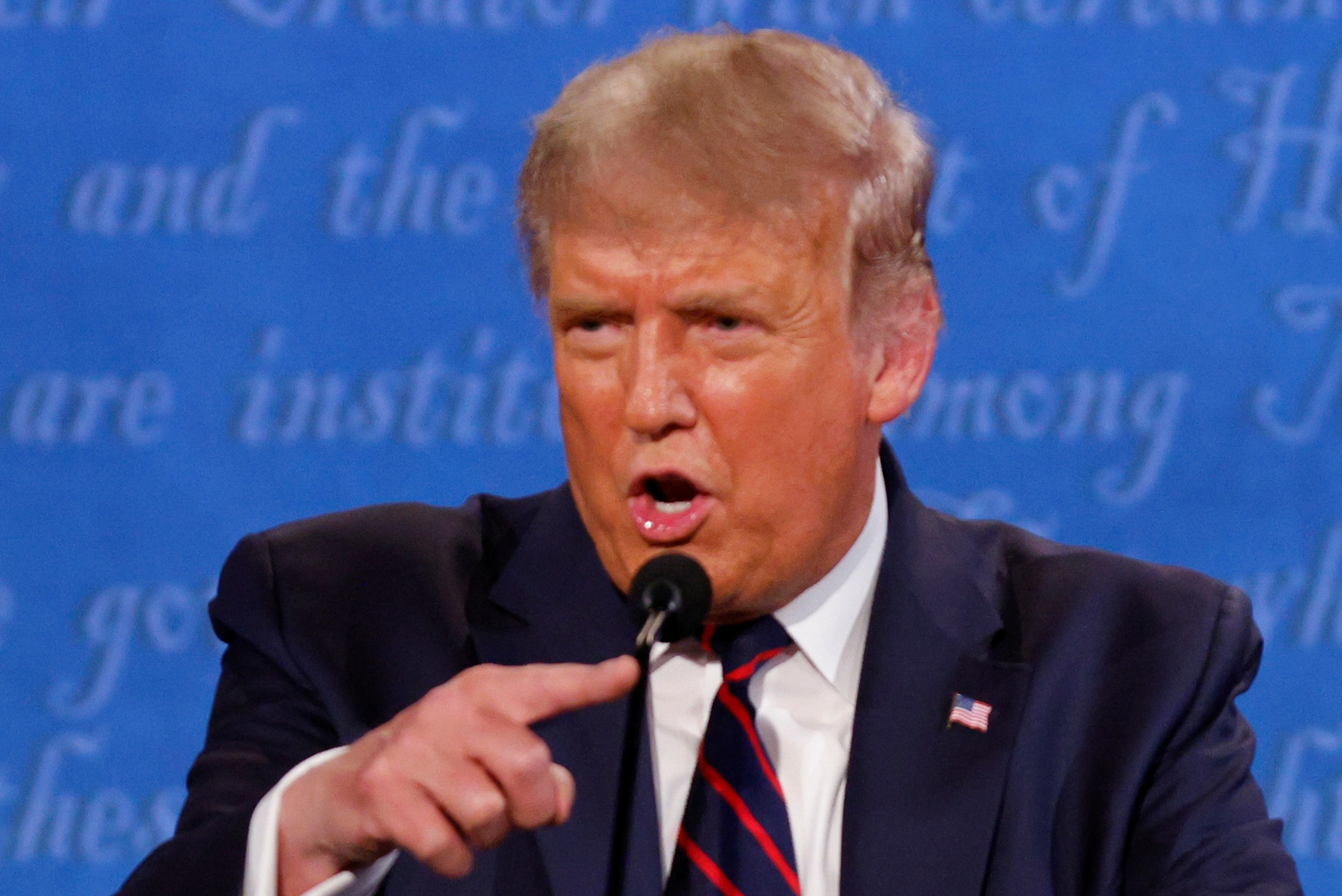 U.S. President Donald Trump speaks during the first 2020 presidential campaign debate with Democratic presidential nominee Joe Biden, held on the campus of the Cleveland Clinic at Case Western Reserve University in Cleveland, Ohio, U.S., September 29, 2020. REUTERS