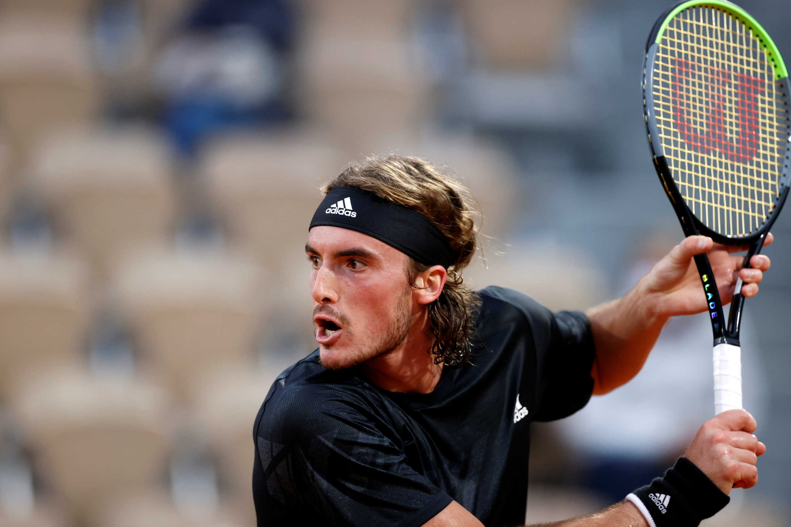 Tennis - French Open - Roland Garros, Paris, France - September 29, 2020  Greece's Stefanos Tsitsipas in action during his first round match against Spain's Jaume Munar  REUTERS