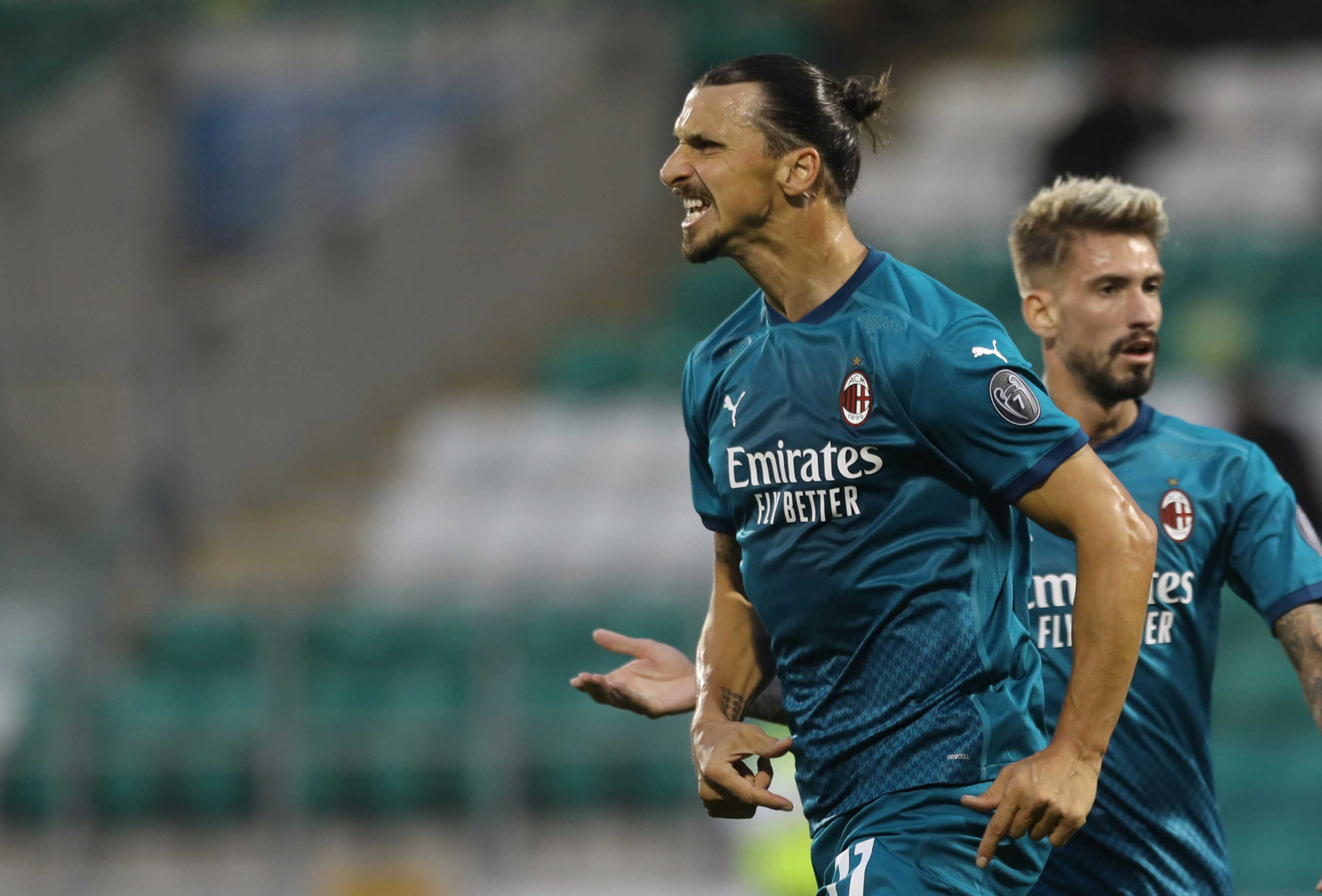 Soccer Football - Europa League - Second Qualifying Round - Shamrock Rovers v AC Milan - Tallaght Stadium, Tallaght, Ireland - September 17, 2020  AC Milan's Zlatan Ibrahimovic celebrates scoring their first goal   REUTERS