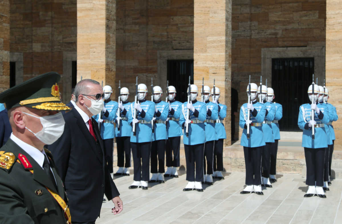 Turkish President Tayyip Erdogan attends a ceremony marking the 98th anniversary of Victory Day at Anitkabir, the mausoleum of modern Turkey's founder Ataturk, in Ankara, Turkey, August 30, 2020. Presidential Press Office