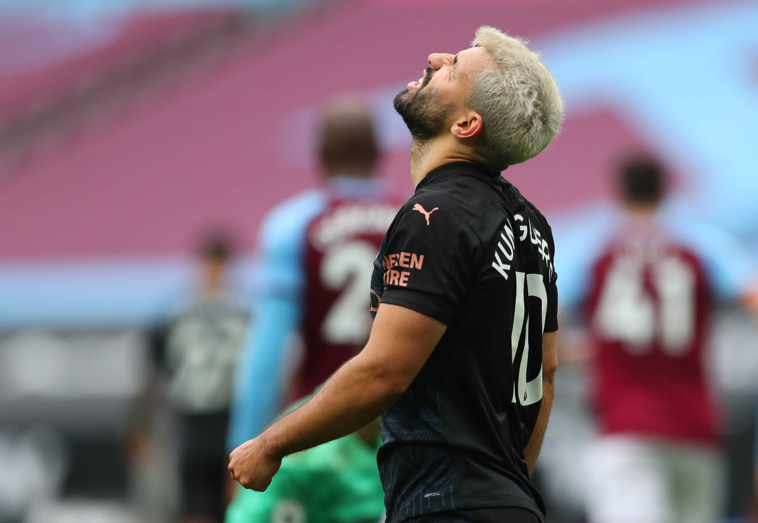 Soccer Football - Premier League - West Ham United v Manchester City - London Stadium, London, Britain - October 24, 2020 Manchester City's Sergio Aguero reacts Pool via REUTERS