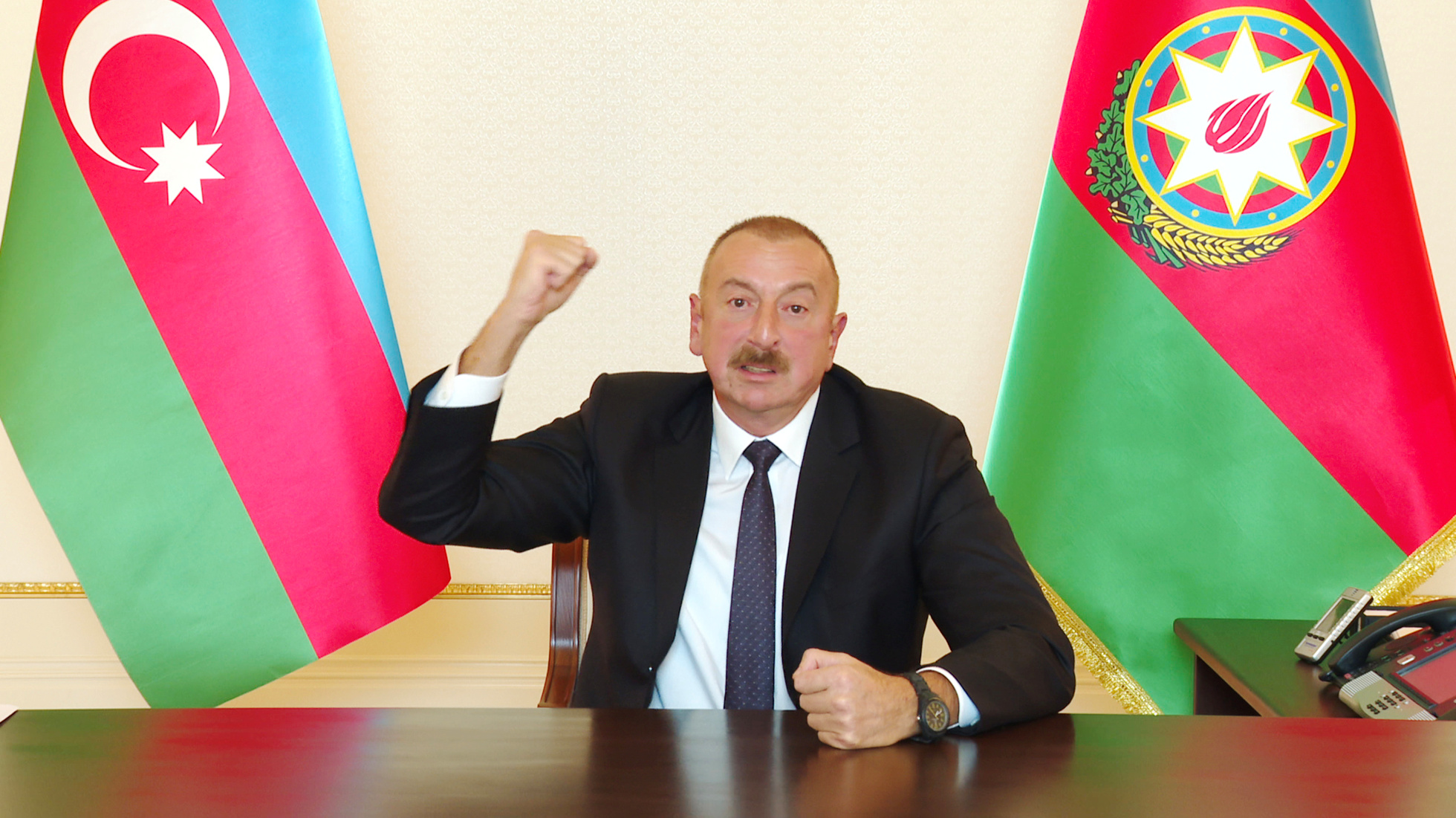 Azerbaijan's President Ilham Aliyev speaks during an address to the nation in Baku, Azerbaijan October 4, 2020. Official web-site of President of Azerbaijan