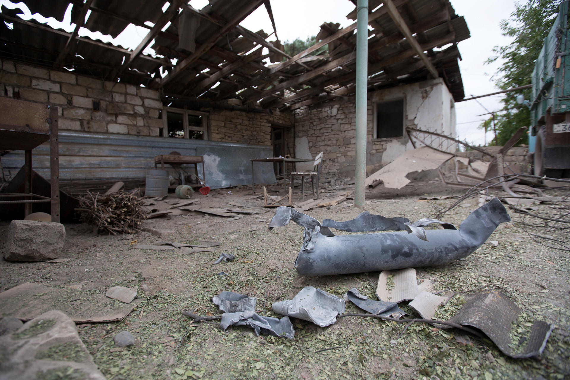 A house, which locals said was damaged during a recent shelling by Azeri forces, is pictured at the town of Martuni in the breakaway region of Nagorno-Karabakh October 1, 2020.  Areg Balayan