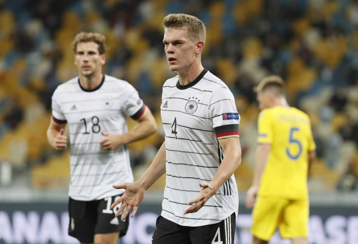 Soccer Football - UEFA Nations League - League A - Group 4 - Ukraine v Germany - NSC Olympiyskiy, Kyiv, Ukraine - October 10, 2020 Germany's Matthias Ginter celebrates scoring their first goal REUTERS