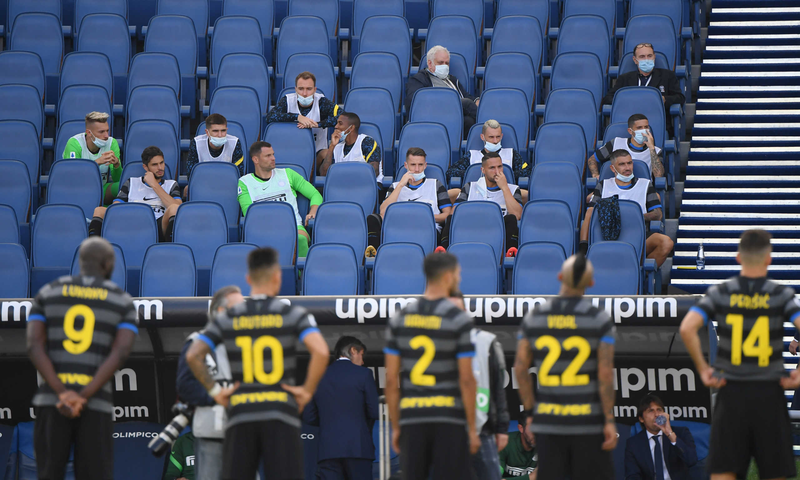 Soccer Football - Serie A - Lazio v Inter Milan - Stadio Olimpico, Rome, Italy - October 4, 2020  Inter Milan substitutes in the stands before the match REUTERS