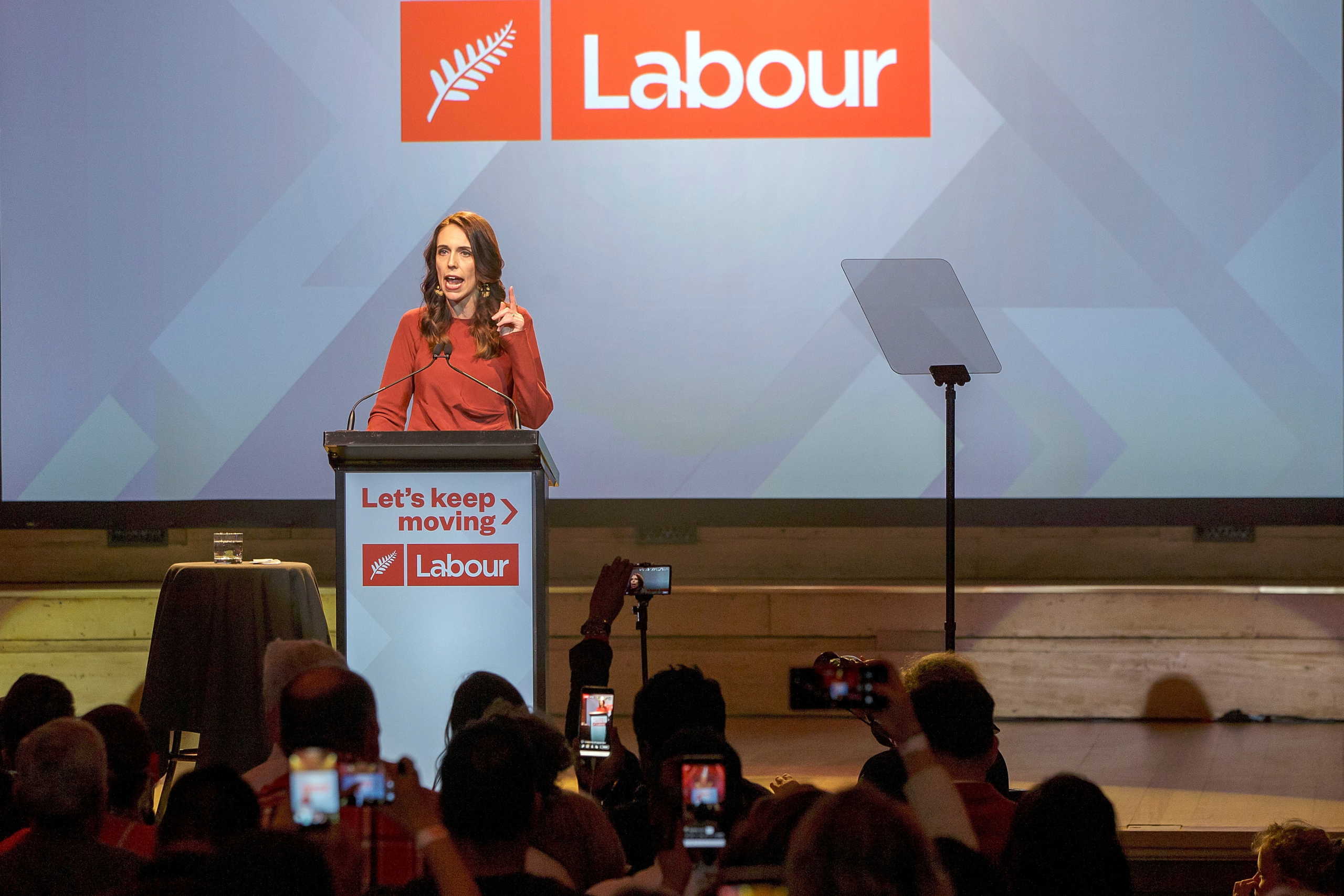 New Zealand Prime Minister Jacinda Ardern speaks at the Labour Party election night event as she claims victory in the general election, in Auckland, New Zealand, October 17, 2020.  AAP Image