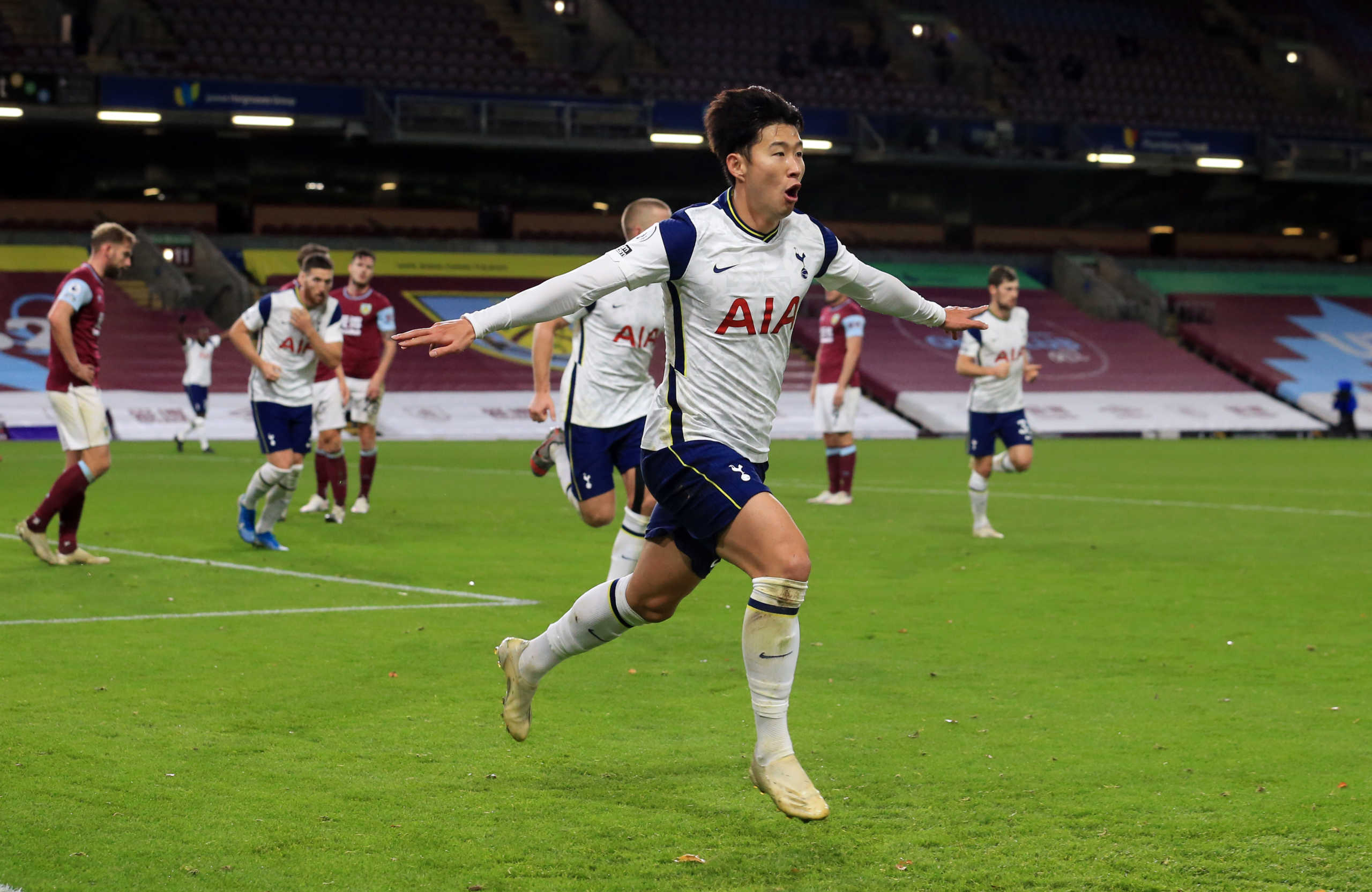 Soccer Football - Premier League - Burnley v Tottenham Hotspur - Turf Moor, Burnley, Britain - October 26, 2020 Tottenham Hotspur's Son Heung-min celebrates scoring their first goal Pool via REUTERS