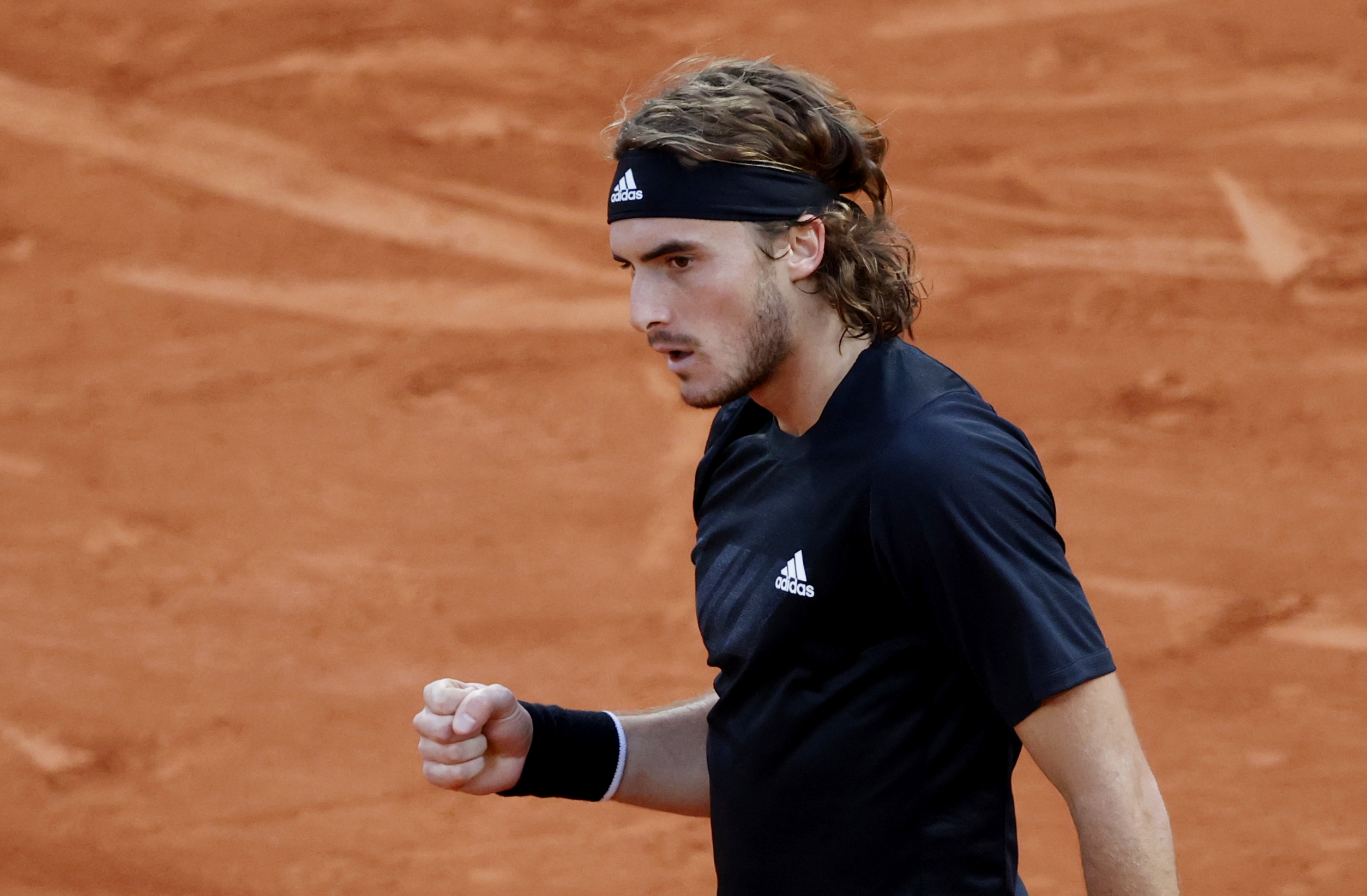 Tennis - French Open - Roland Garros, Paris, France - October 1, 2020 Greece's Stefanos Tsitsipas celebrates winning his second round match against Uruguay's Pablo Cuevas REUTERS