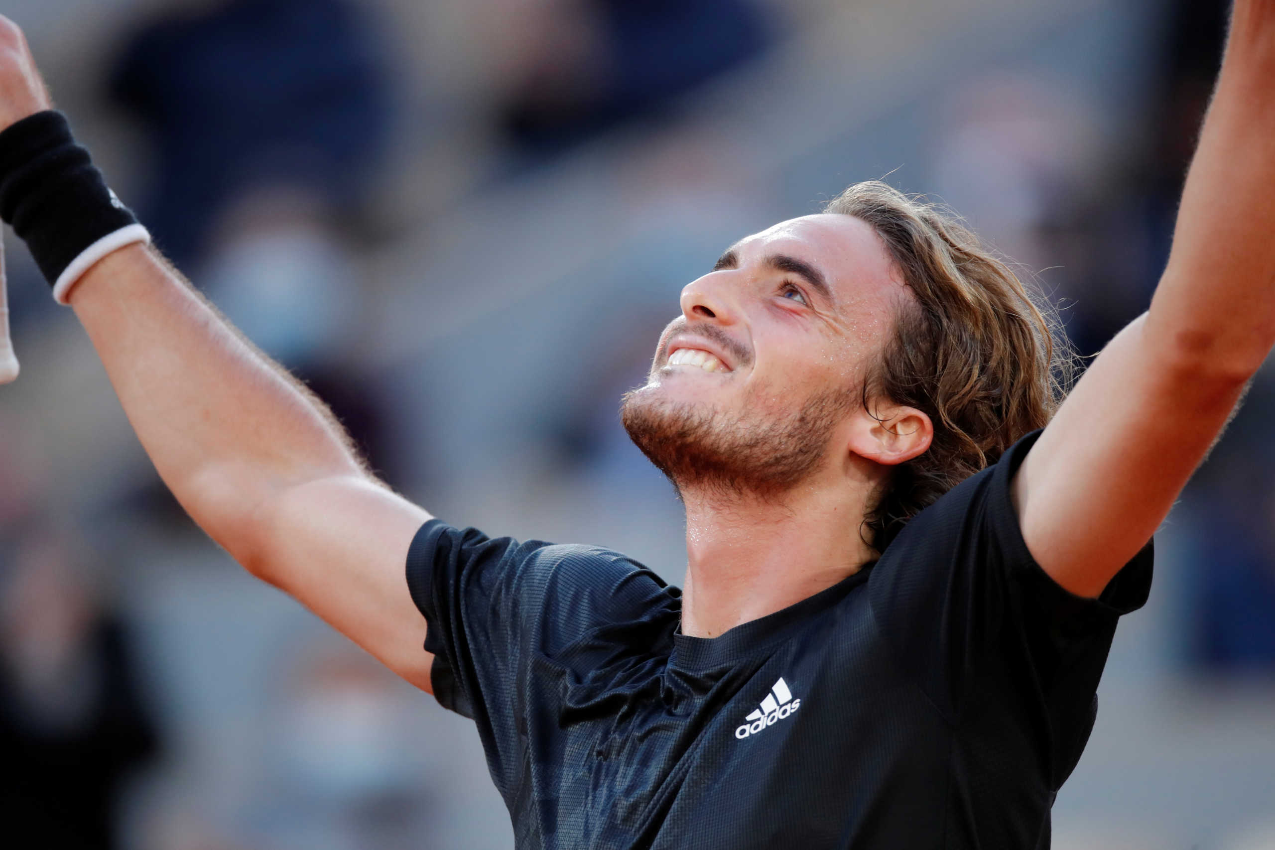 Tennis - French Open - Roland Garros, Paris, France - October 7, 2020  Greece's Stefanos Tsitsipas celebrates winning his quarter final match against Russia's Andrey Rublev  REUTERS