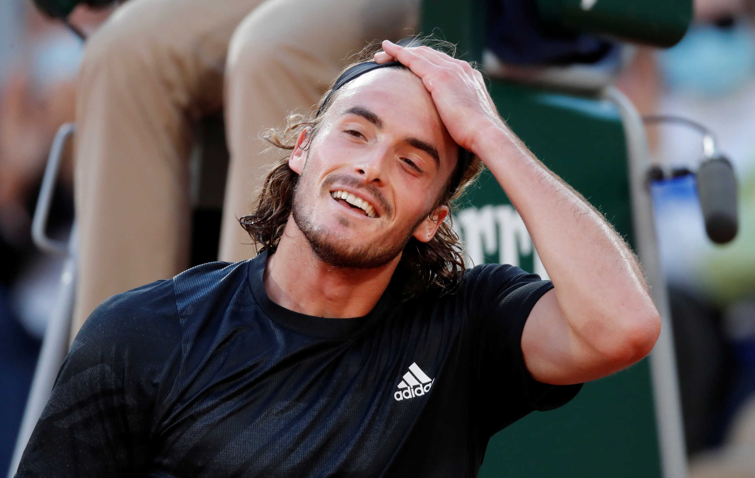 Tennis - French Open - Roland Garros, Paris, France - October 7, 2020  Greece's Stefanos Tsitsipas celebrates winning his quarter final match against Russia's Andrey Rublev  REUTERS