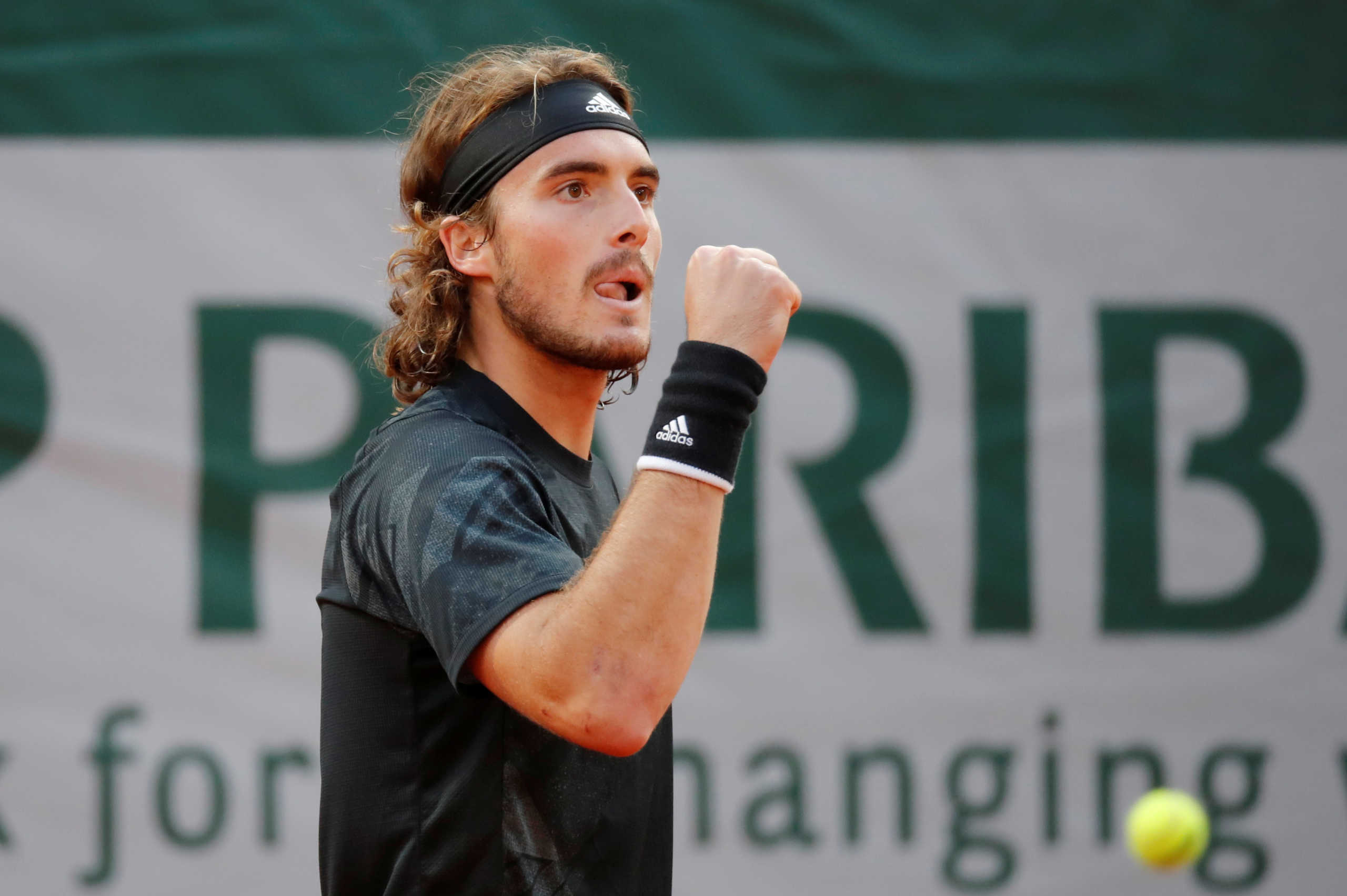 Tennis - French Open - Roland Garros, Paris, France - October 7, 2020  Greece's Stefanos Tsitsipas reacts during his quarter final match against Russia's Andrey Rublev  REUTERS