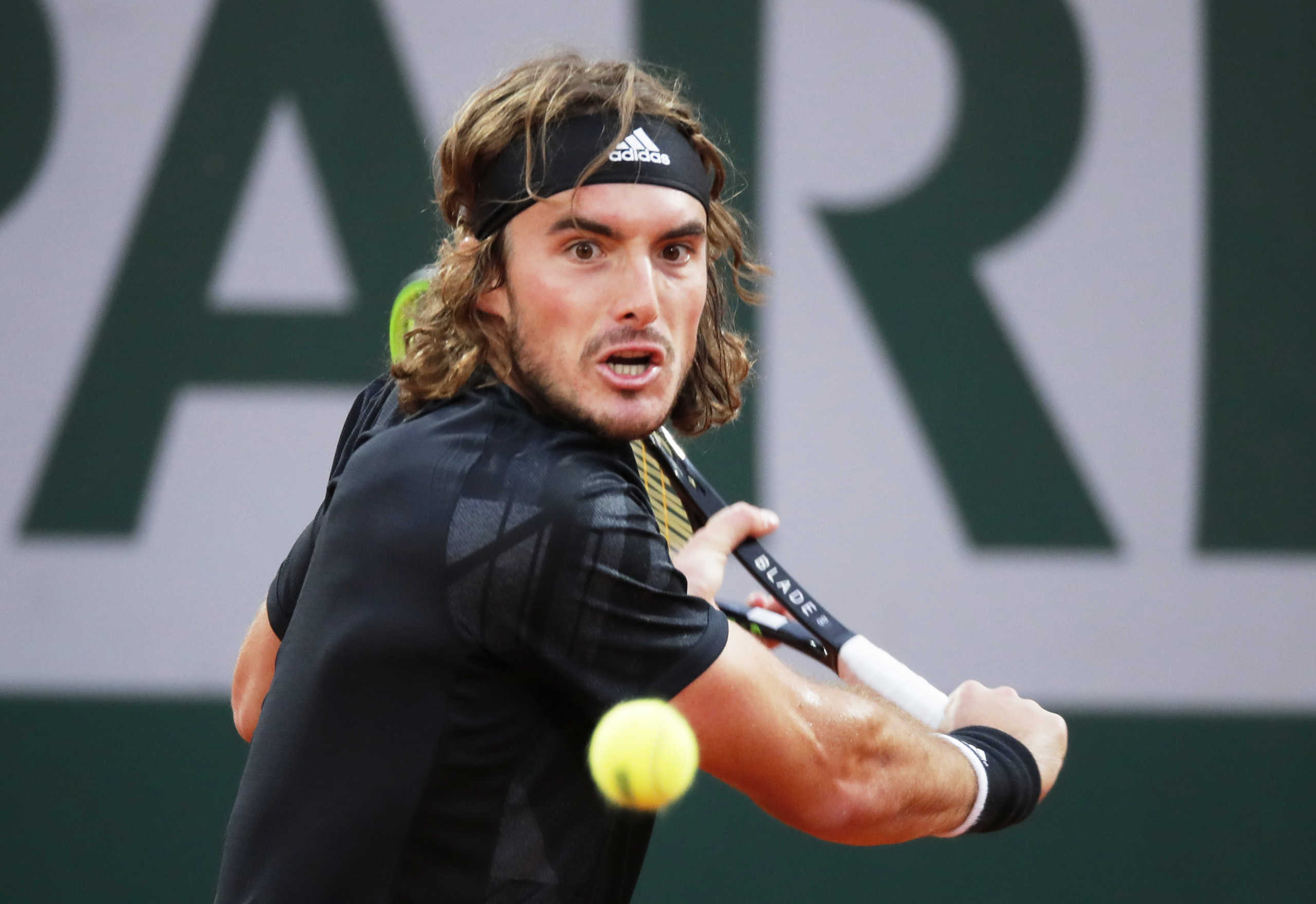 Tennis - French Open - Roland Garros, Paris, France - October 3, 2020 Greece's Stefanos Tsitsipas in action during his third round match against Slovenia's Aljaz Bedene REUTERS