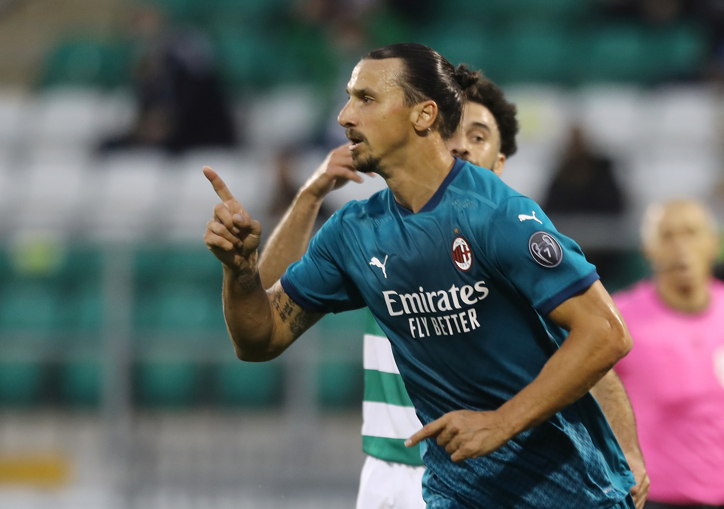 Soccer Football - Europa League - Second Qualifying Round - Shamrock Rovers v AC Milan - Tallaght Stadium, Tallaght, Ireland - September 17, 2020  AC Milan's Zlatan Ibrahimovic celebrates scoring their first goal   REUTERS