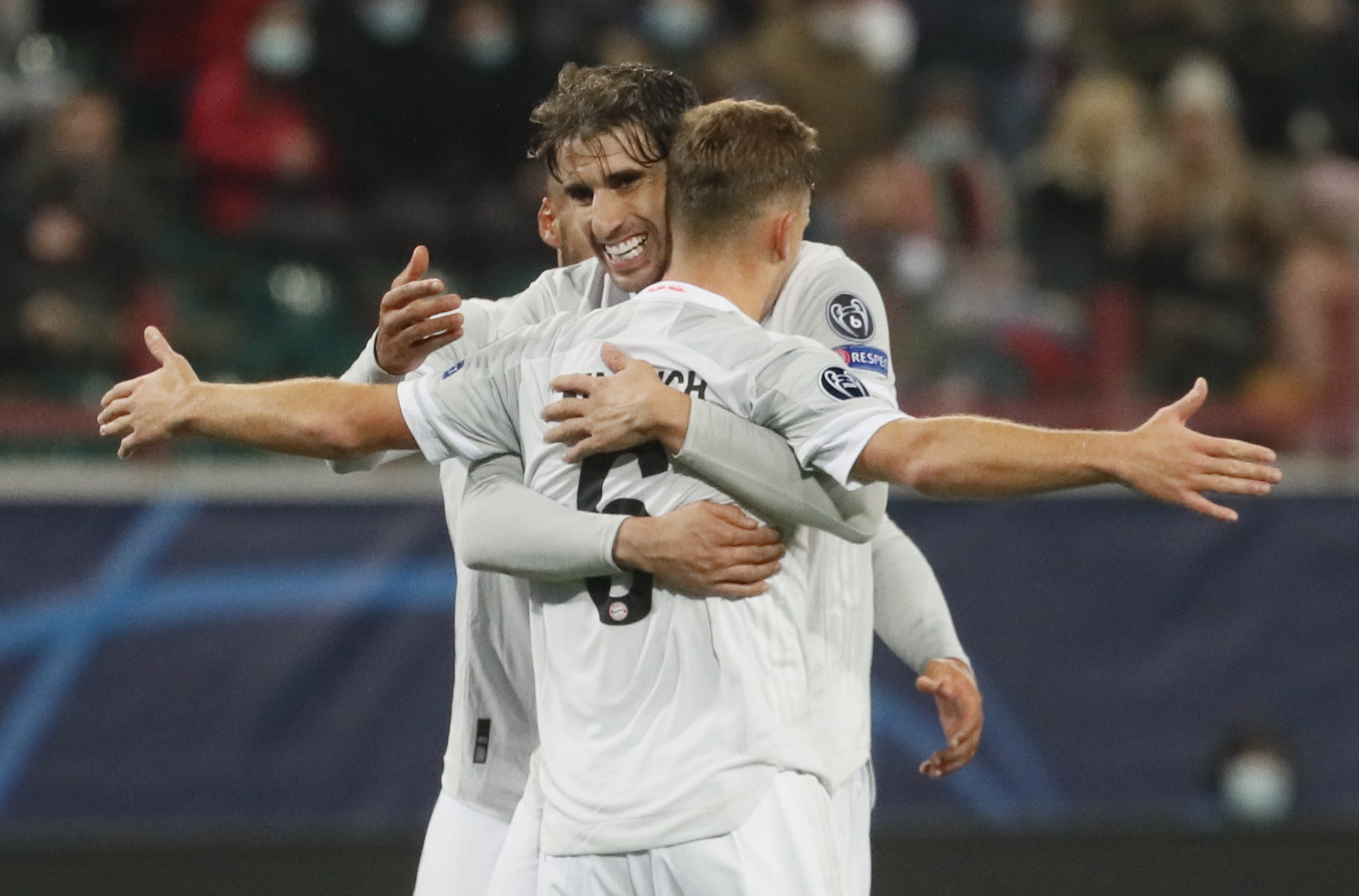 Soccer Football - Champions League - Group A - Lokomotiv Moscow v Bayern Munich - RZD Arena, Moscow, Russia - October 27, 2020 Bayern Munich's Joshua Kimmich celebrates scoring their second goal with Javi Martinez Pool via REUTERS