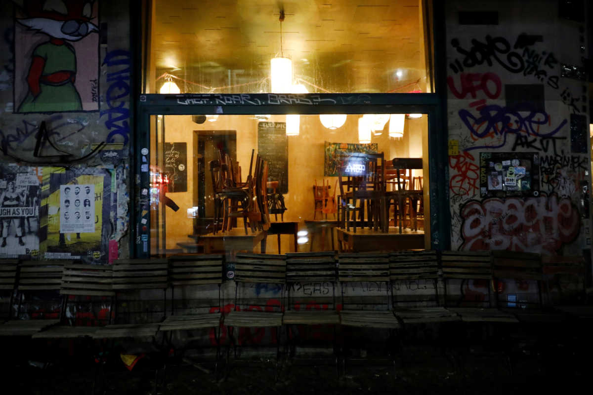 FILE PHOTO: A view of a closed bar in the district of Kreuzberg during coronavirus disease (COVID-19) outbreak in Berlin, Germany March 20, 2020. REUTERS