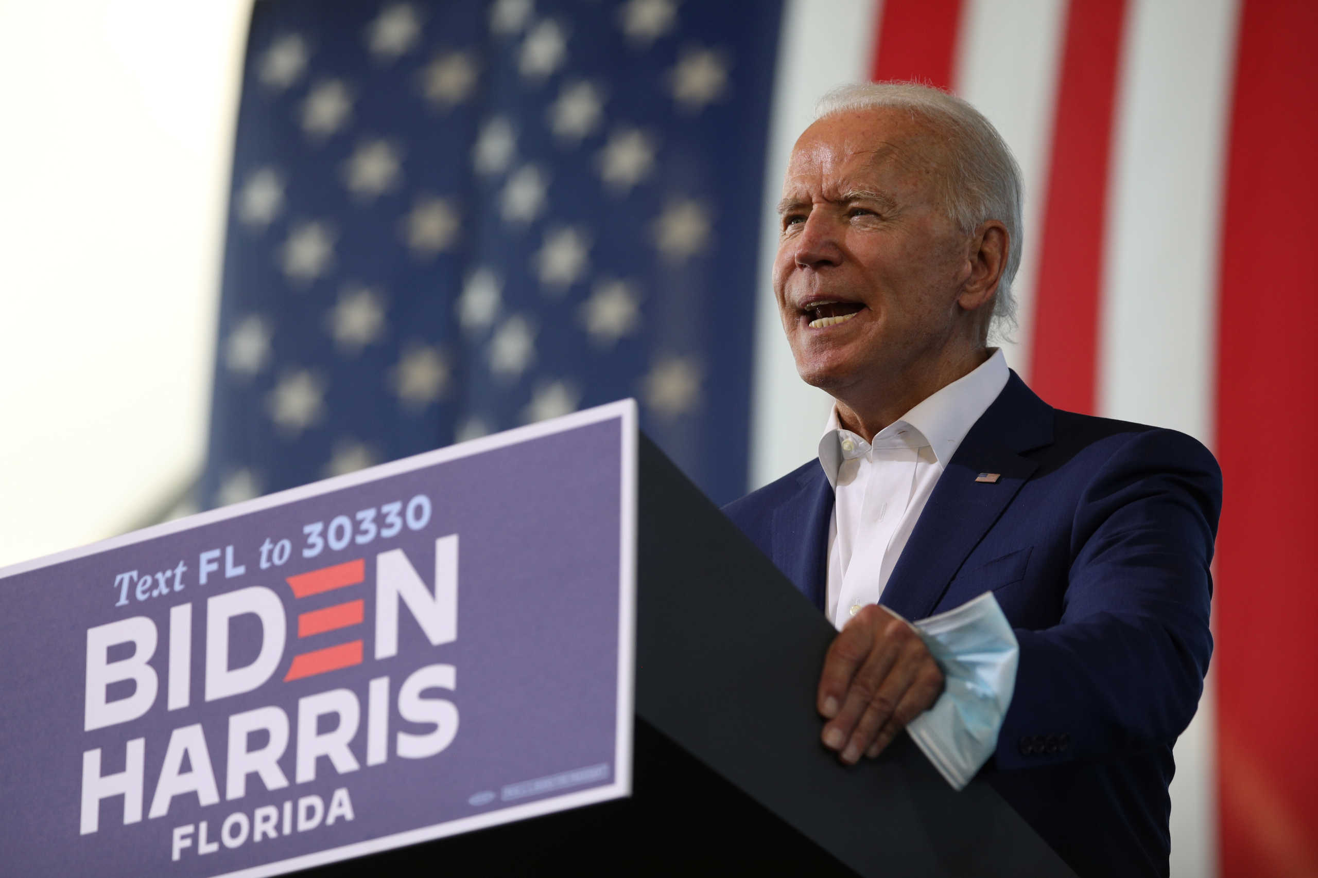 U.S. Democratic presidential candidate Joe Biden delivers remarks during a voter mobilization event, at Miramar Regional Park in Miramar, Florida, U.S., October 13, 2020.  REUTERS