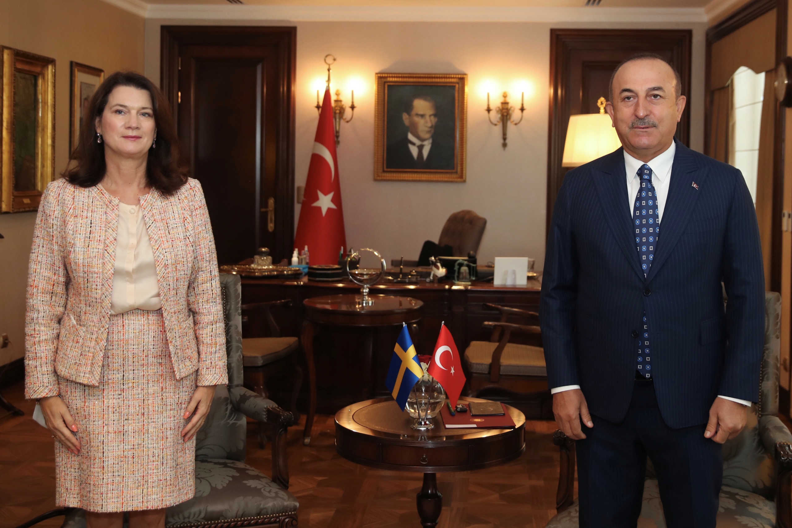 Turkish Foreign Minister Mevlut Cavusoglu meets with his Swedish counterpart Ann Linde in Ankara, Turkey October 13, 2020. Turkish Foreign Ministry