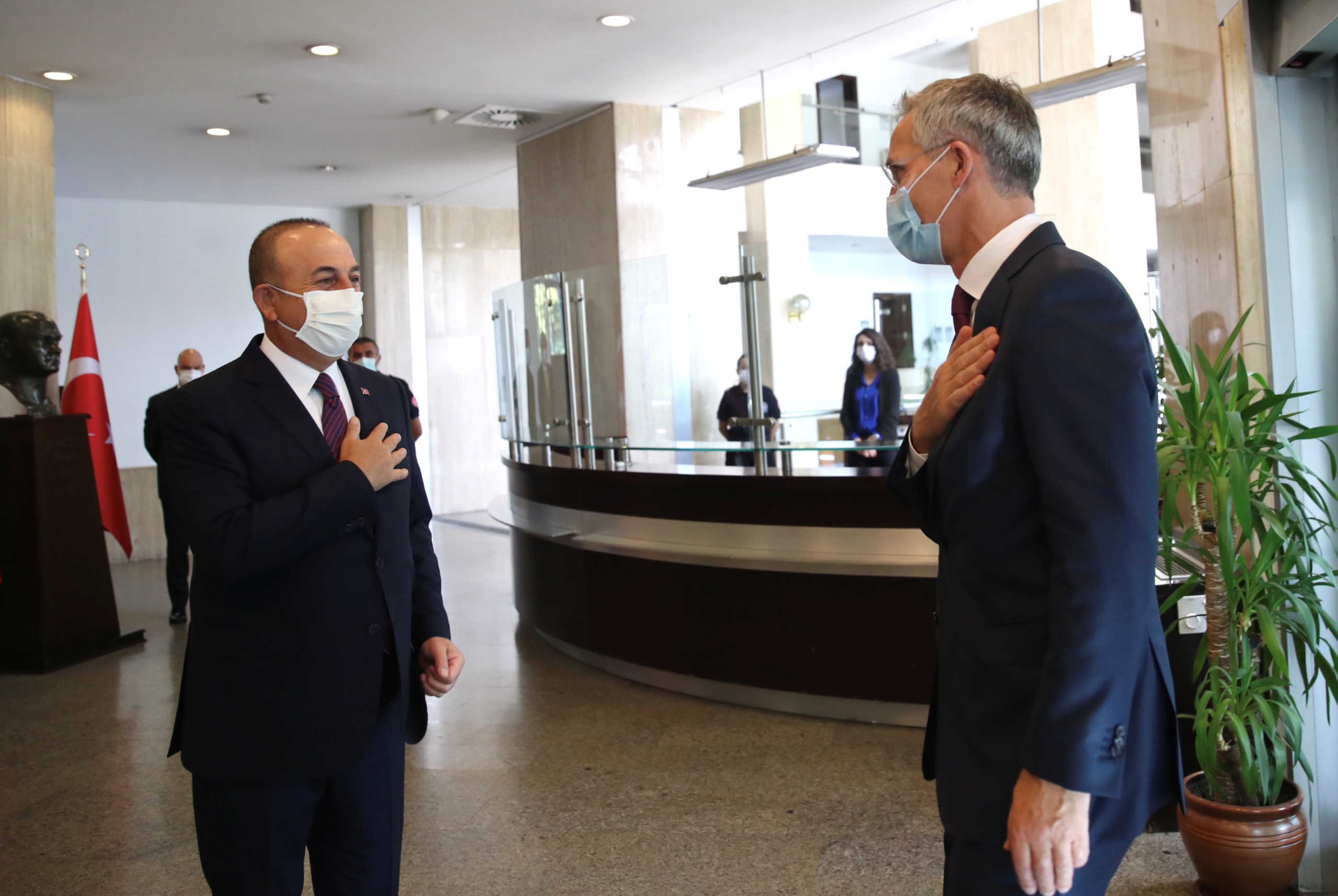 Turkish Foreign Minister Mevlut Cavusoglu meets with NATO Secretary General Jens Stoltenberg in Ankara, Turkey October 5, 2020. Turkish Foreign Ministry
