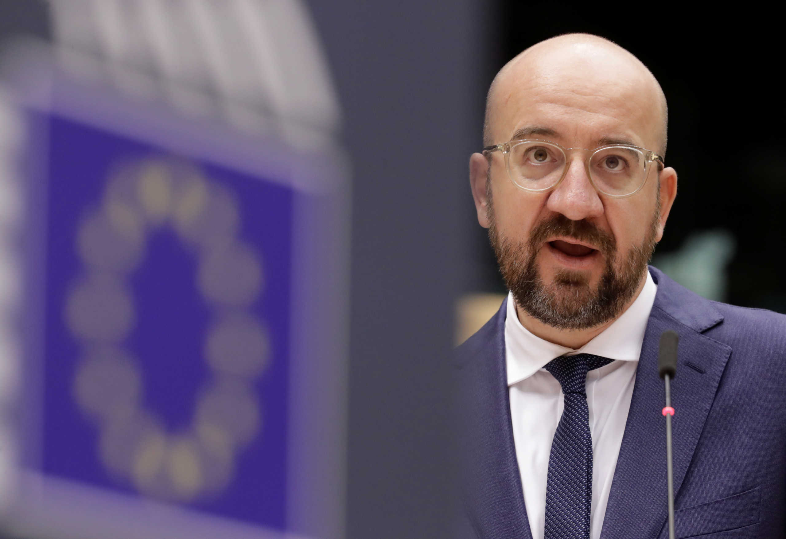 European Council President Charles Michel reports on last week special European summit at the second day of a plenary session at European Parliament in Brussels, Belgium October 6, 2020.  Olivier Hoslet