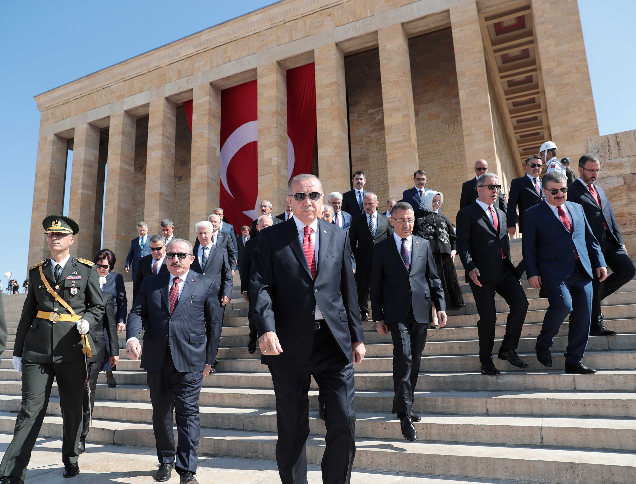 Turkish President Tayyip Erdogan attends a ceremony marking the 97th anniversary of Victory Day at Anitkabir, mausoleum of modern Turkey's founder Ataturk, in Ankara, Turkey, August 30, 2019. Murat Cetinmuhurdar