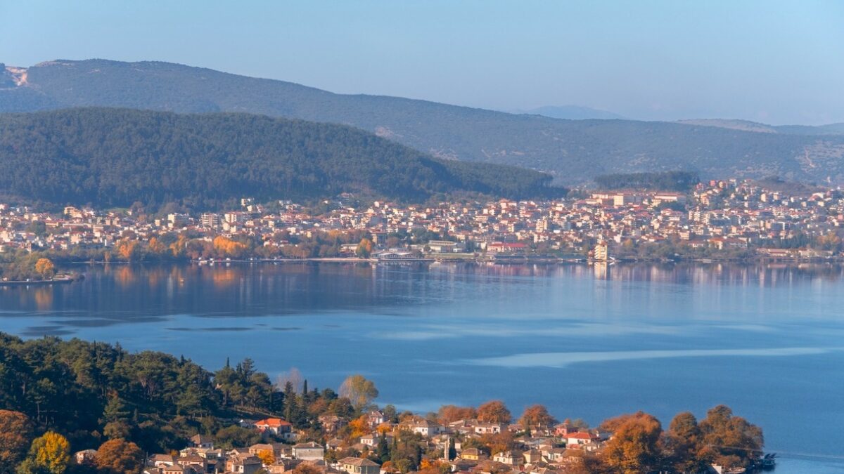 View of Ioannina island and town on Pamvotida Lake, Epirus, Greece